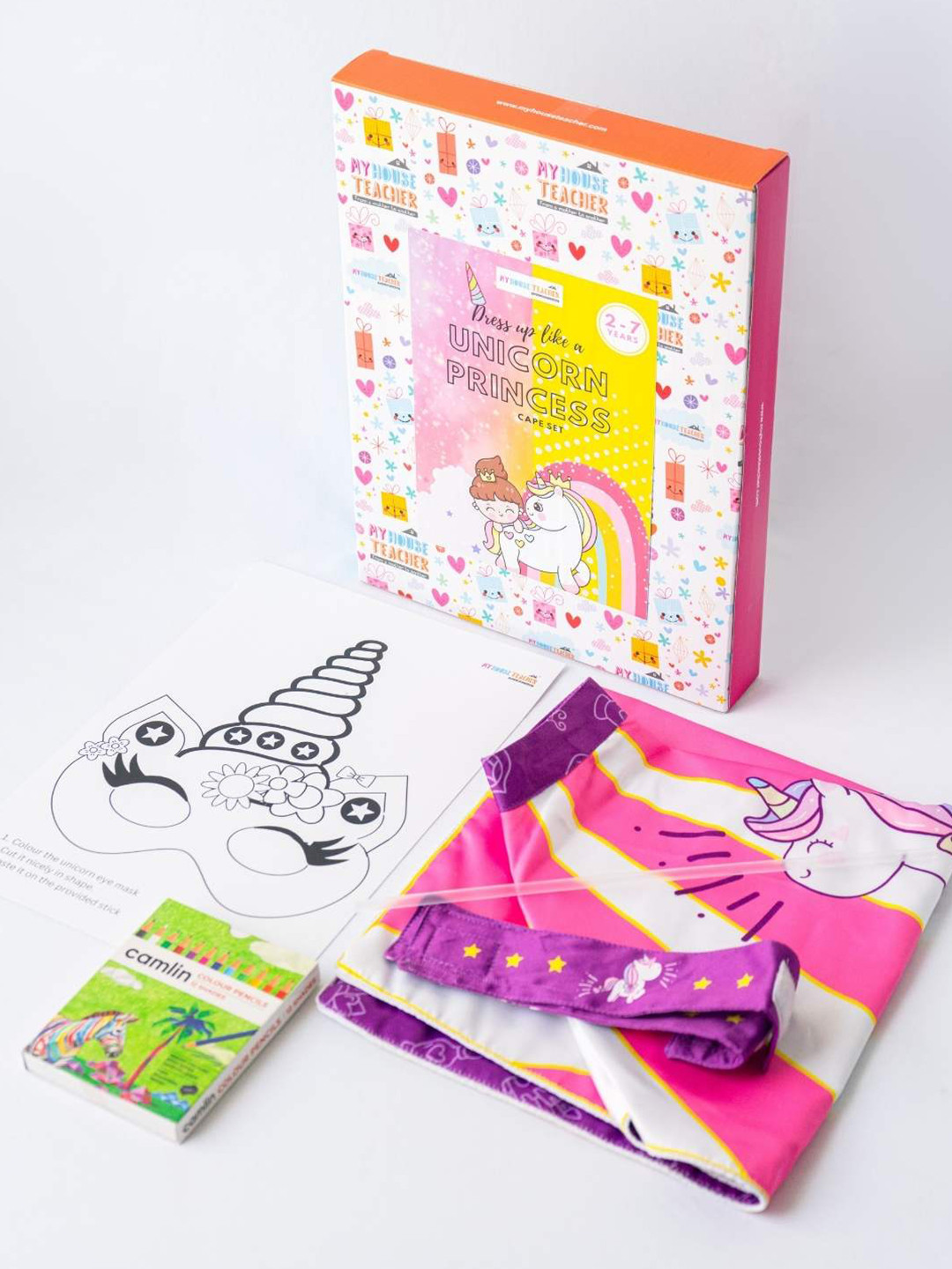 My House Teacher Kids Unicorn Princess Dress-Up Cape Set with Coloring Activity Toy