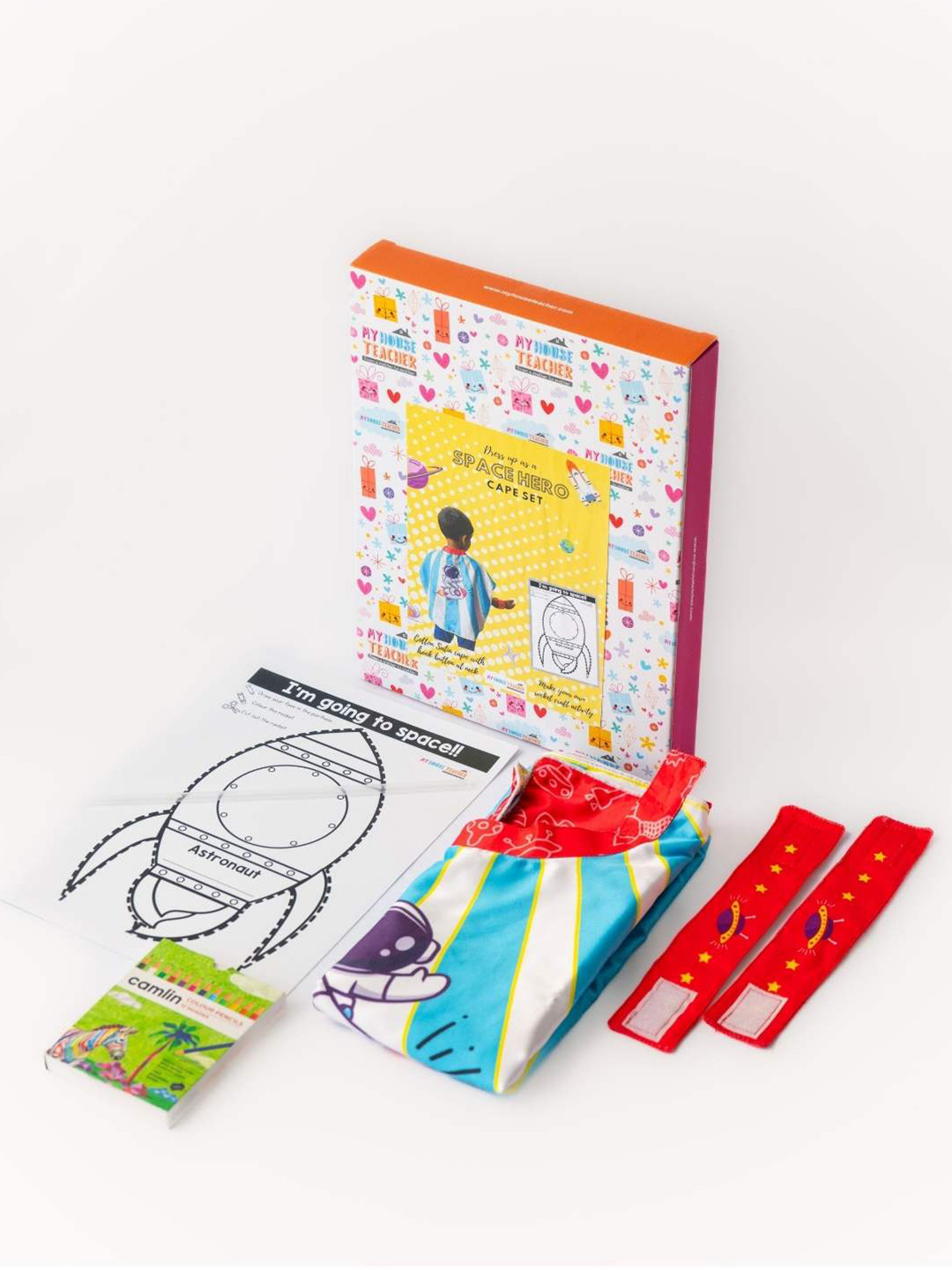 My House Teacher Space Hero Dress Up Cape Set with Colouring Activity