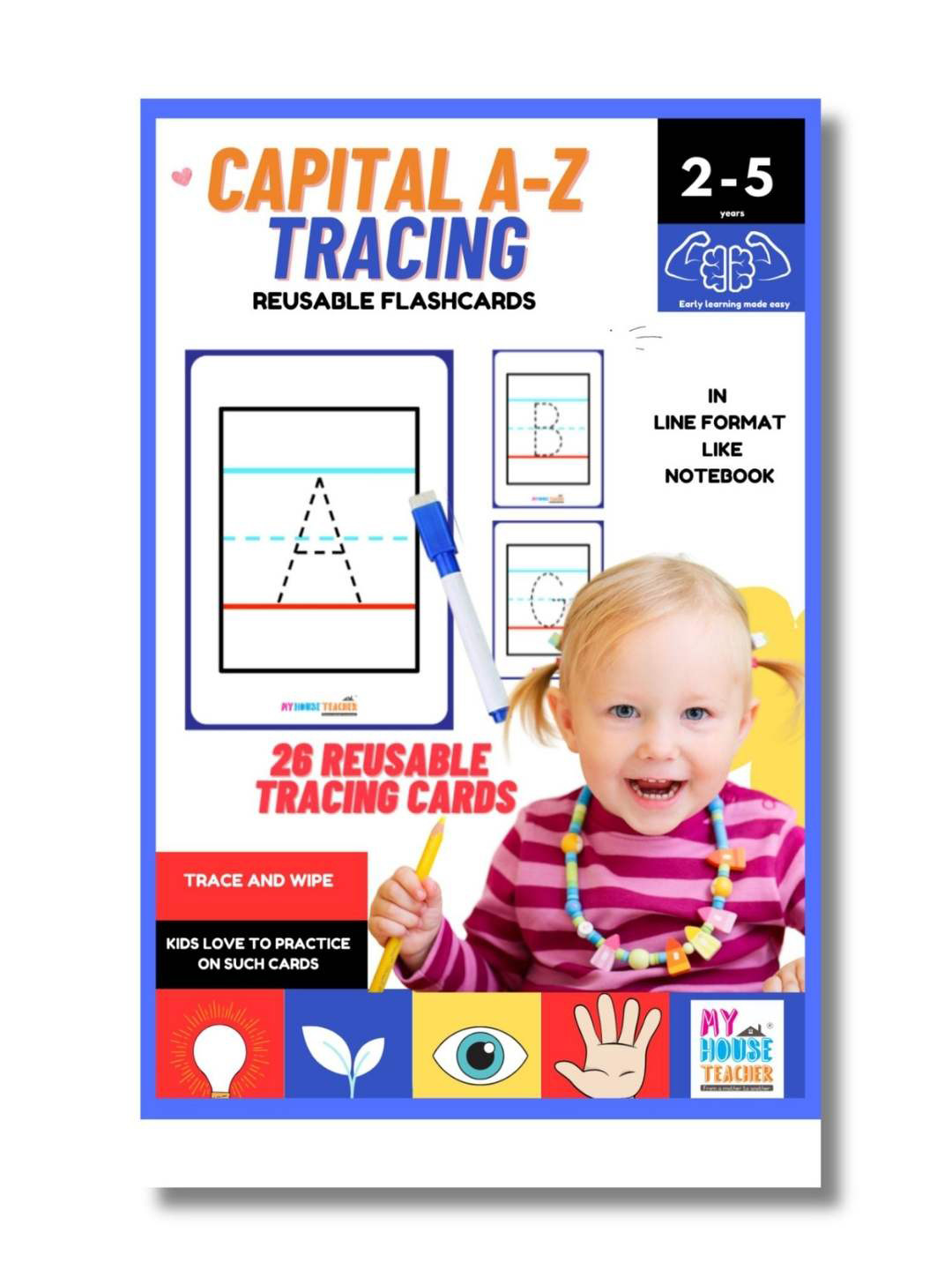 My House Teacher Kids Capital A to Z Alphabet Tracing Reusable Flashcards