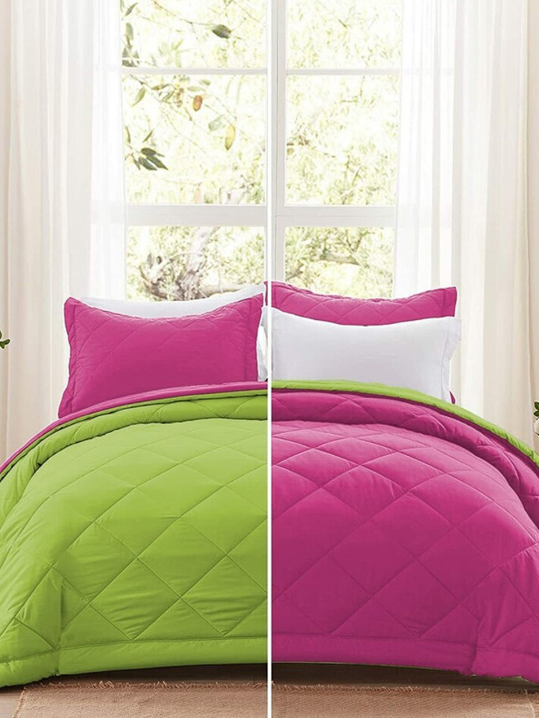 RF RELAXFEEL Pink & Green Heavy Winter 233 GSM Single Bed Quilt