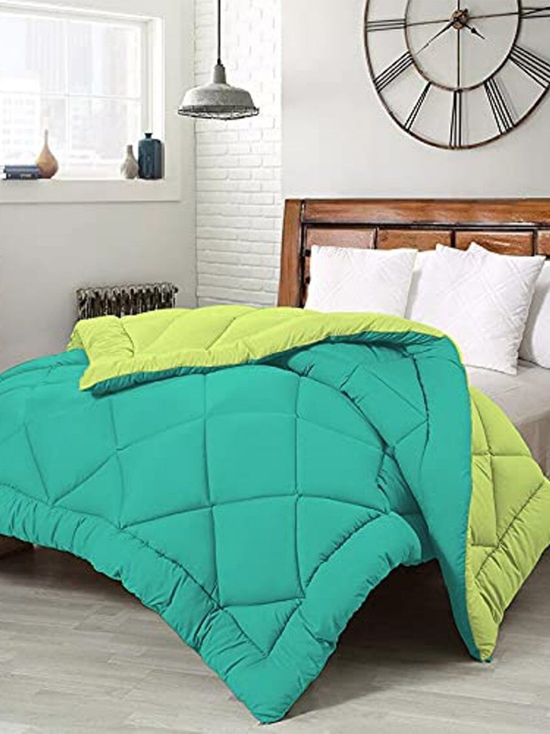 RF RELAXFEEL Green Checked Heavy Winter 233 GSM Double Bed Quilt