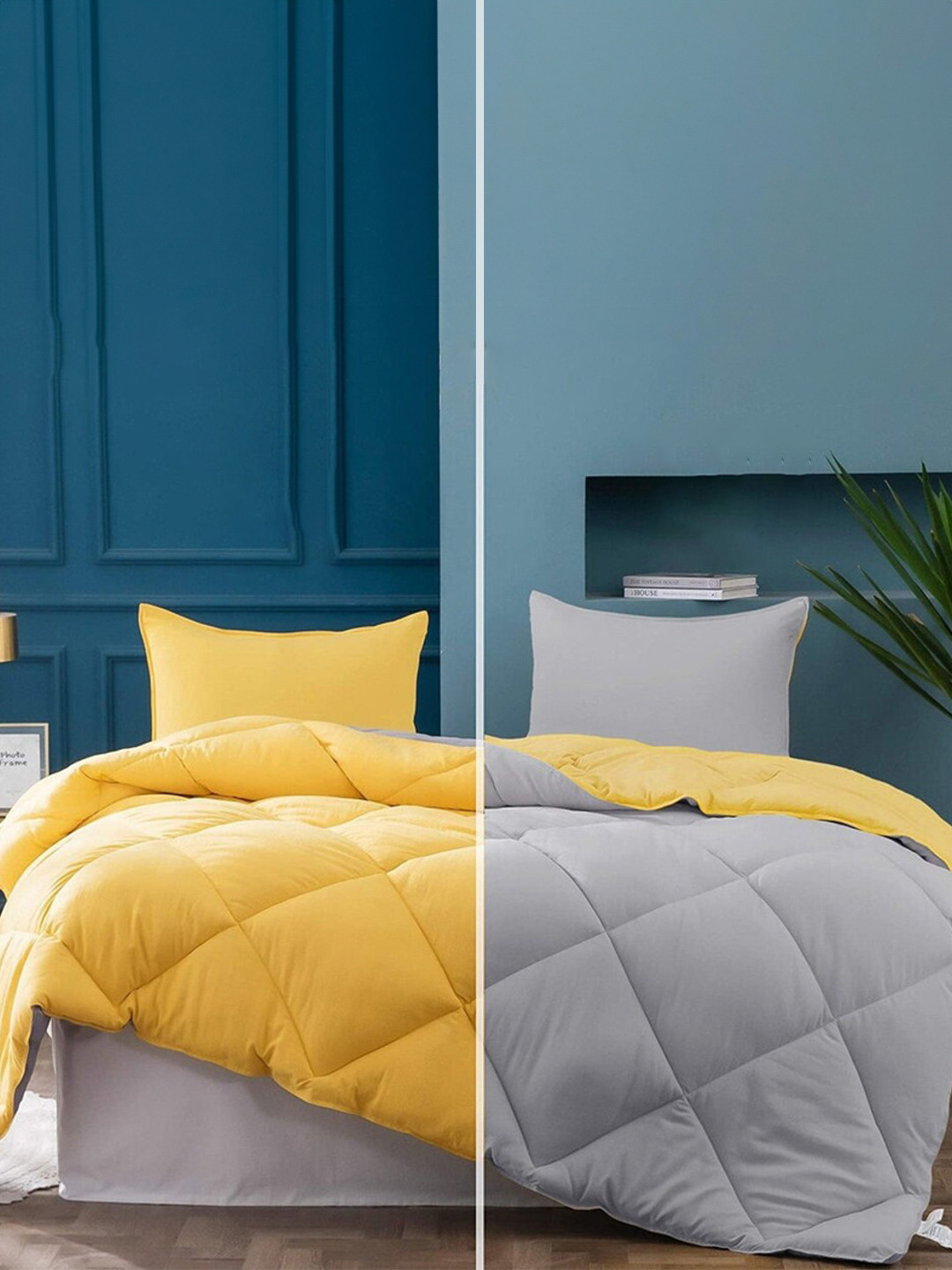 RF RELAXFEEL Yellow & Grey Heavy Winter 233 GSM Double Bed Quilt