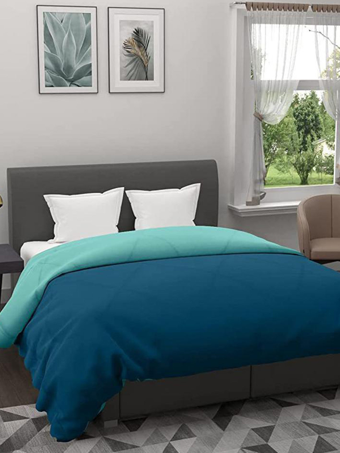 RF RELAXFEEL Green & Sea Green Checked Microfiber Heavy Winter 233 GSM Single Bed Quilt