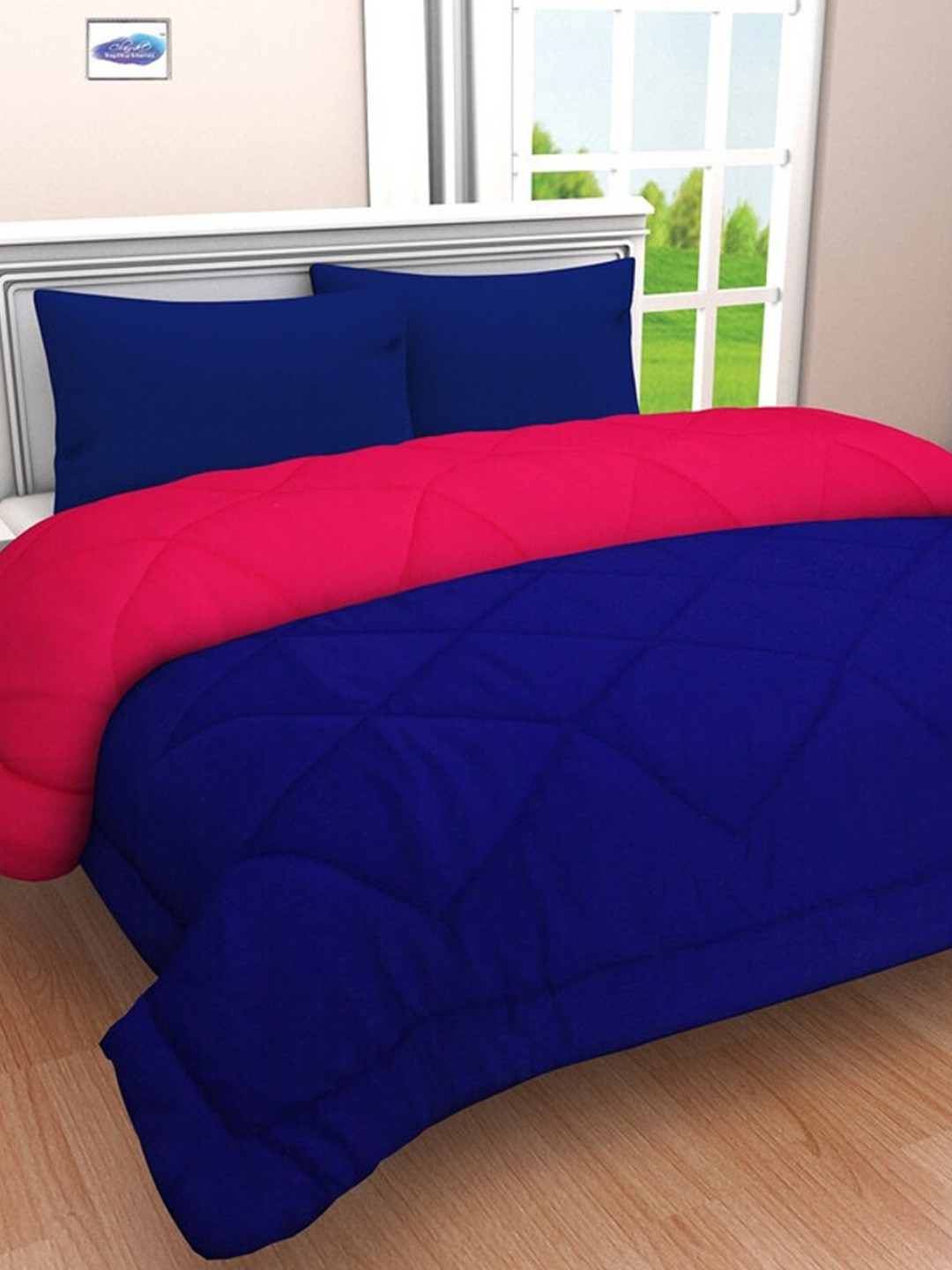 RF RELAXFEEL Pink & Blue Microfiber Heavy Winter 233 GSM Single Bed Quilt