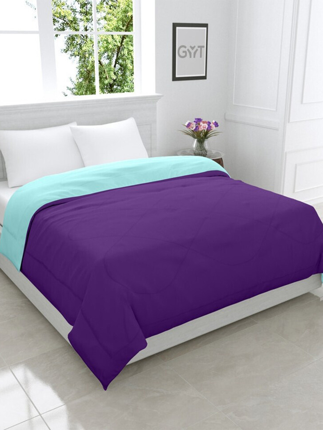 RF RELAXFEEL Blue & Purple Checked Heavy Winter 233 GSM Double Bed Quilt