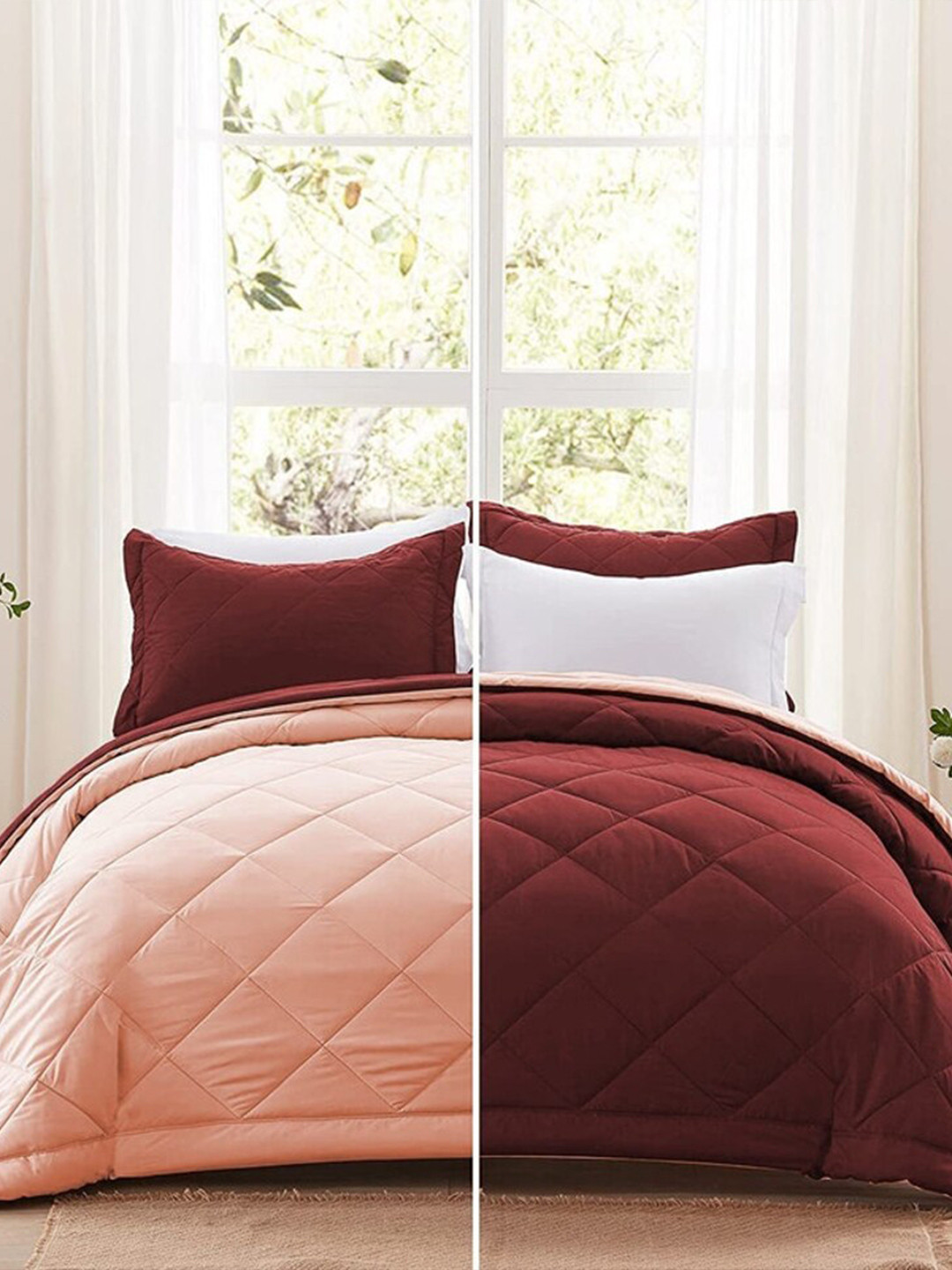 RF RELAXFEEL Red & Peach Heavy Winter 233 GSM Double Bed Quilt