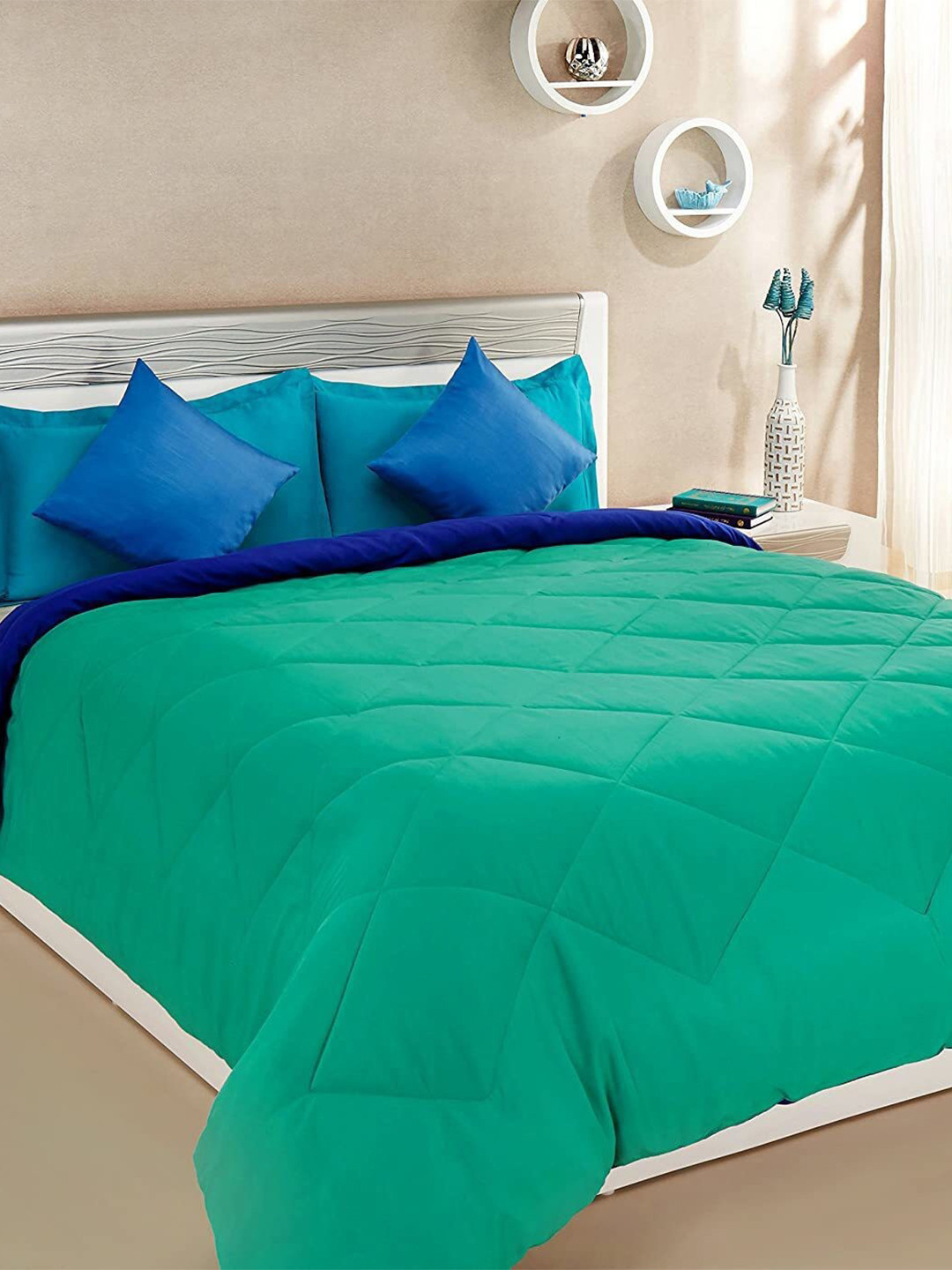 RF RELAXFEEL Blue & Green Heavy Winter 233 GSM Single Bed Comforter