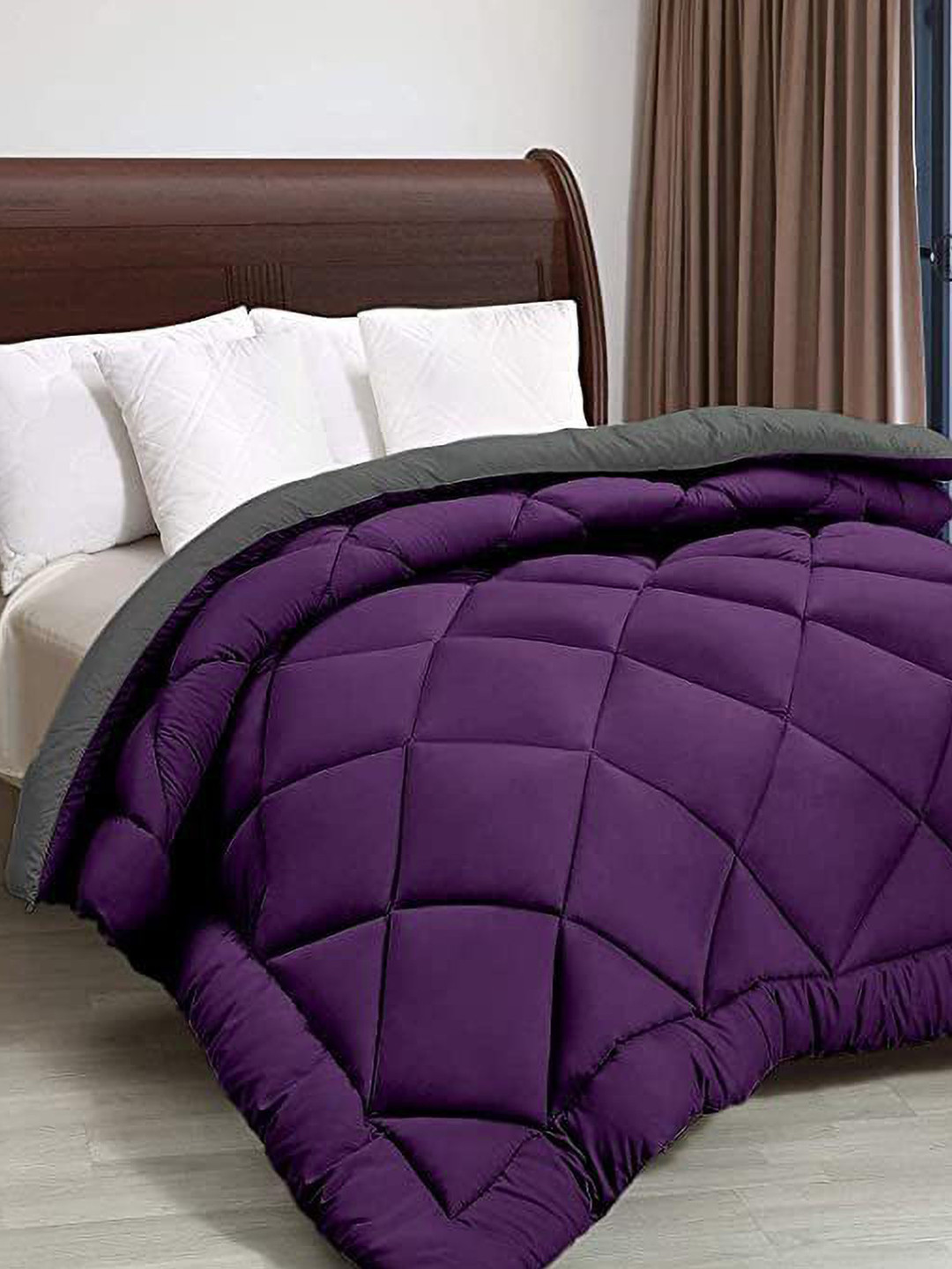 RF RELAXFEEL Purple & Grey Checked Heavy Winter 233 GSM Single Bed Quilt