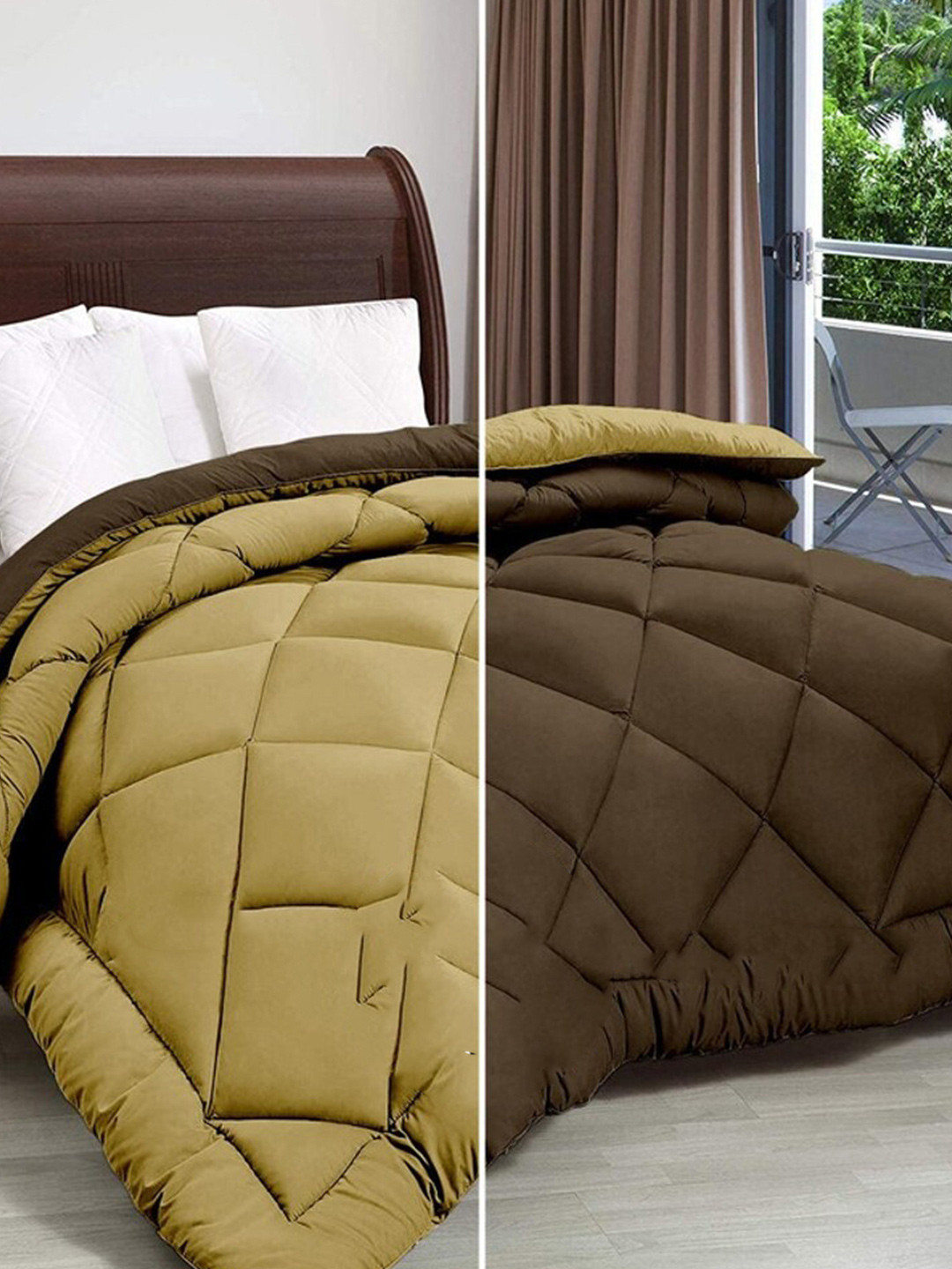 RF RELAXFEEL Brown & Mustard Heavy Winter 233 GSM Single Bed Quilt