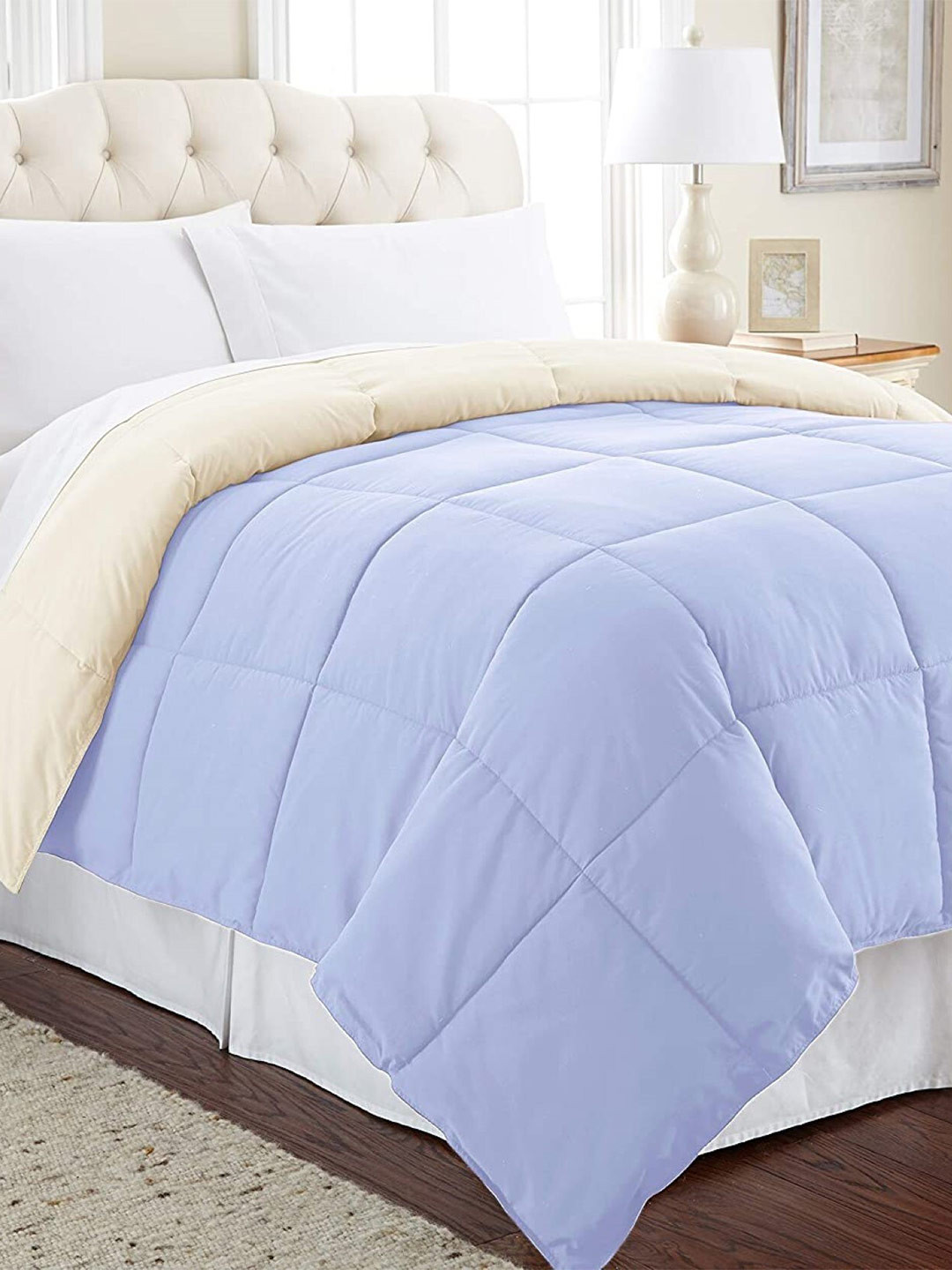 RF RELAXFEEL Blue & Off White Cotton Heavy Winter 233 GSM Single Bed Comforter