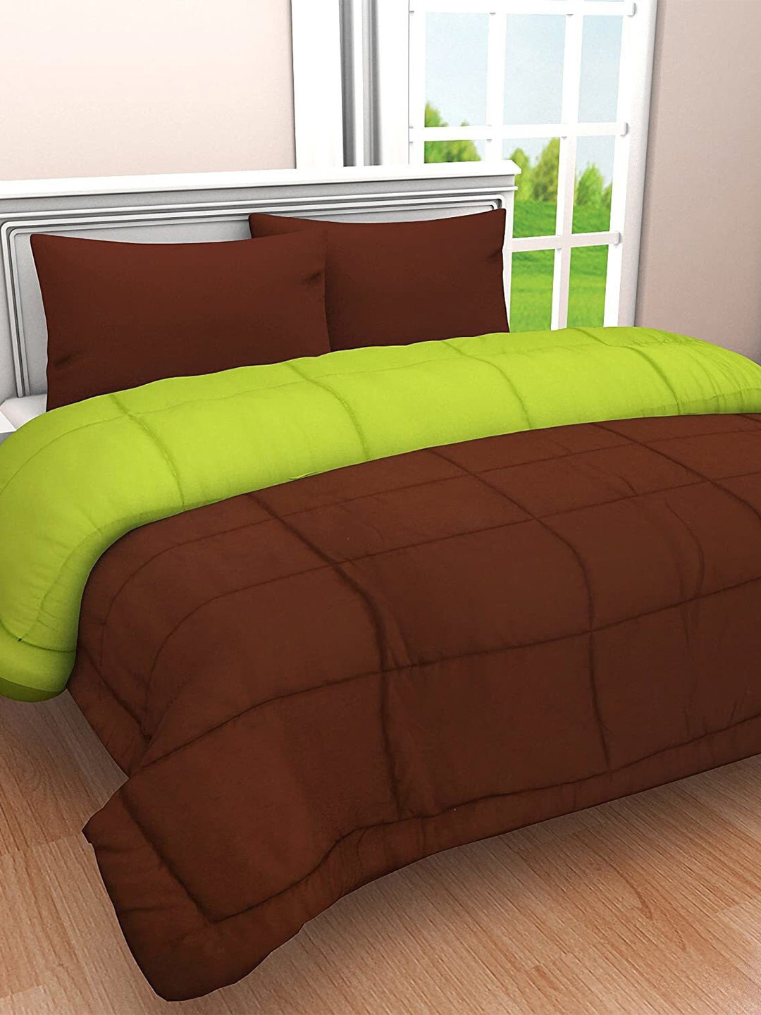 RF RELAXFEEL Brown & Green Checked Heavy Winter 233 GSM Cotton Double Bed Comforter