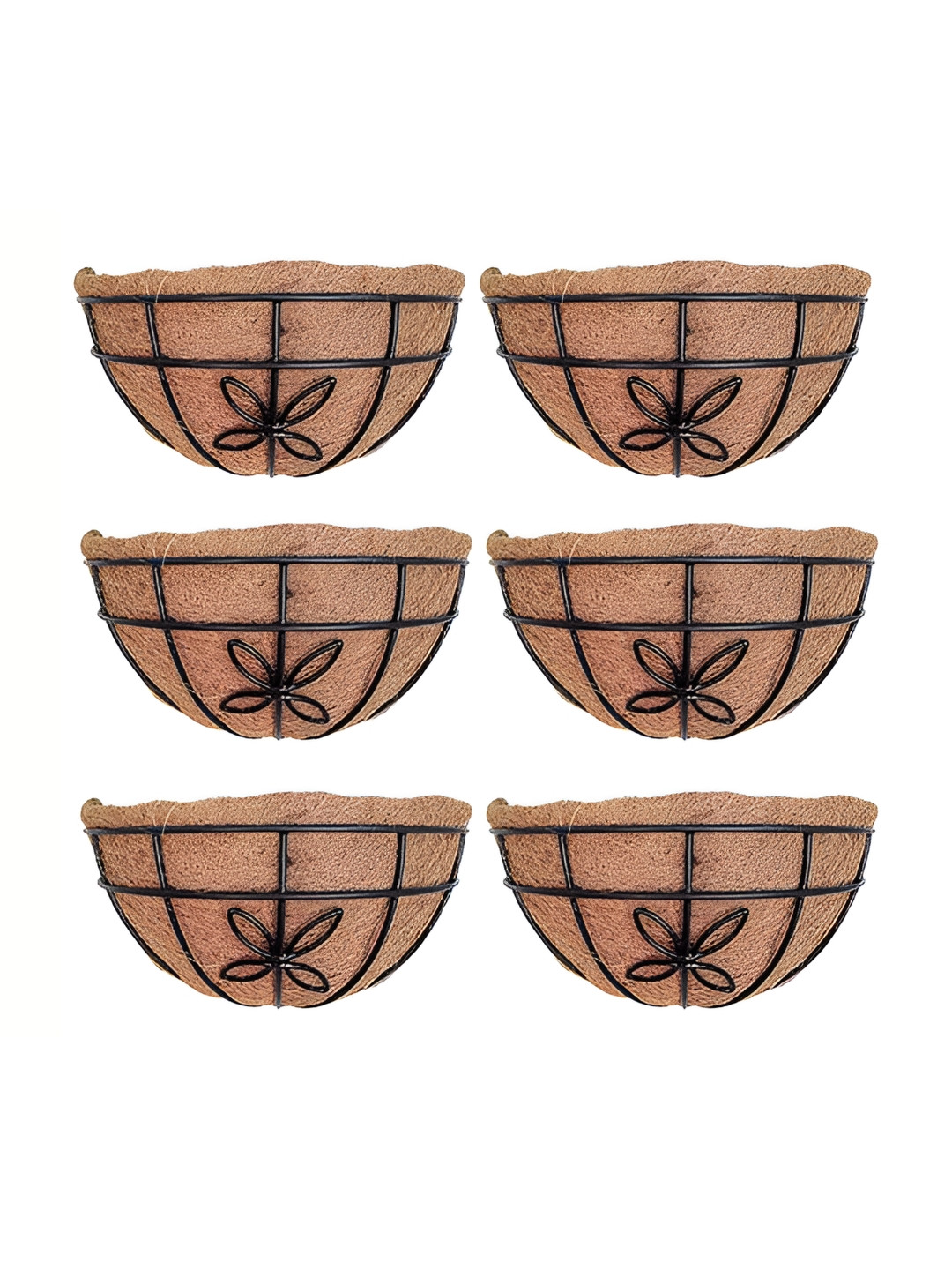 Garden Deco Black 6 Pieces  Flower Design Wall Basket Textured Metal Planter