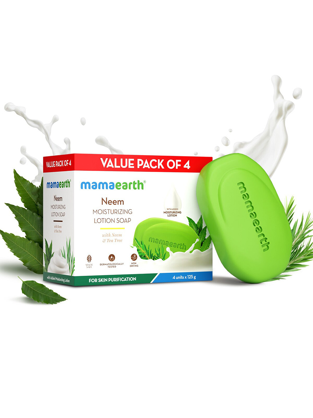 Mamaearth Set Of 4 Neem Moisturizing Lotion Soap For Skin Purification - 125g Each