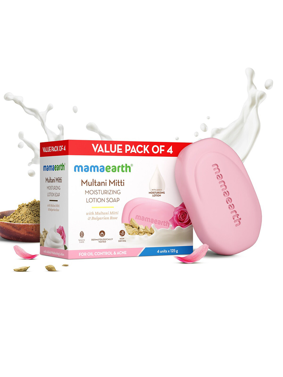 Mamaearth Set Of 4 Multani Mitti Moisturizing Lotion Soap For Oil Control & Acne 125g Each