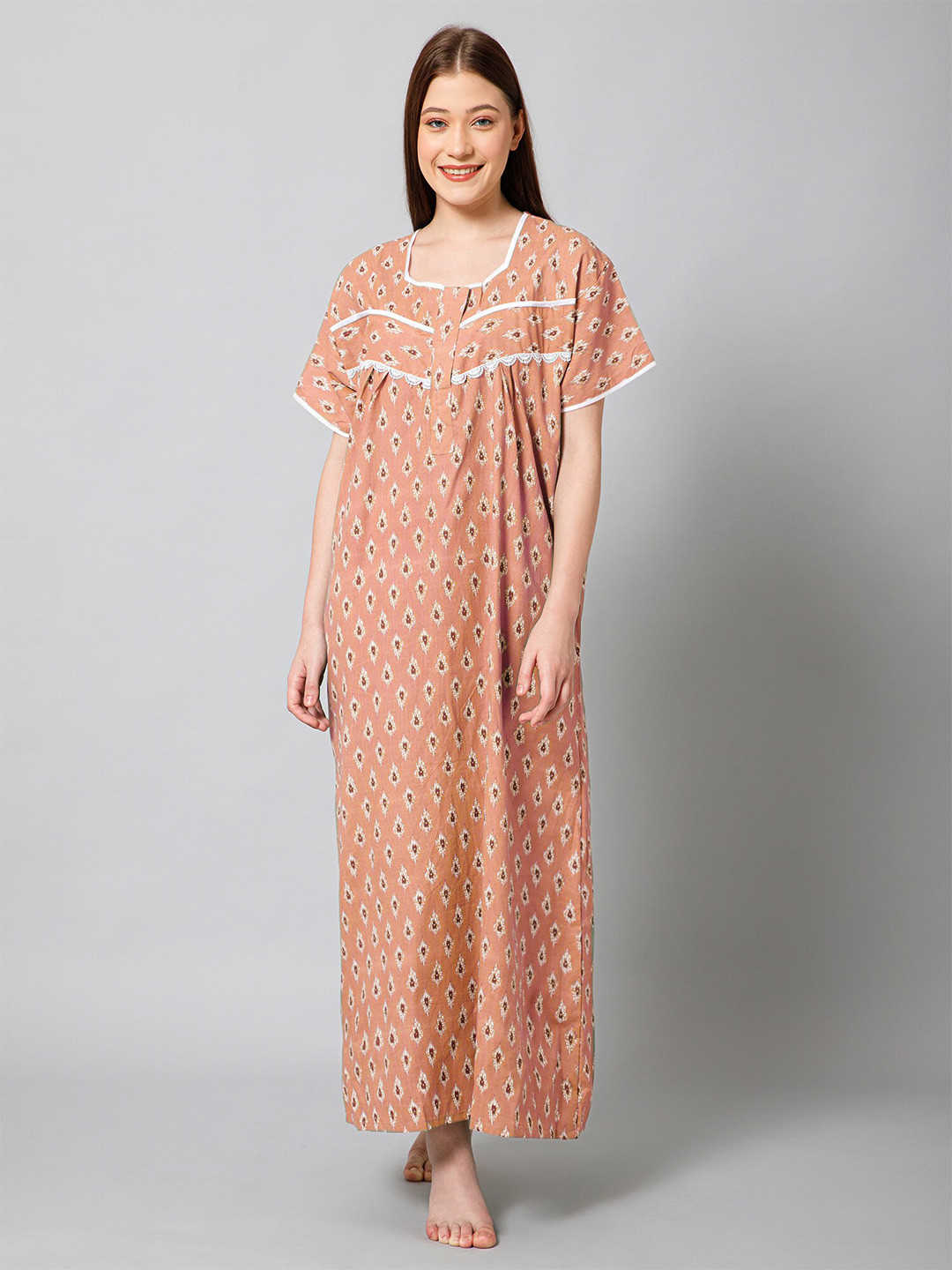Winza Designer Floral Printed Pure Cotton Maxi Nightdress