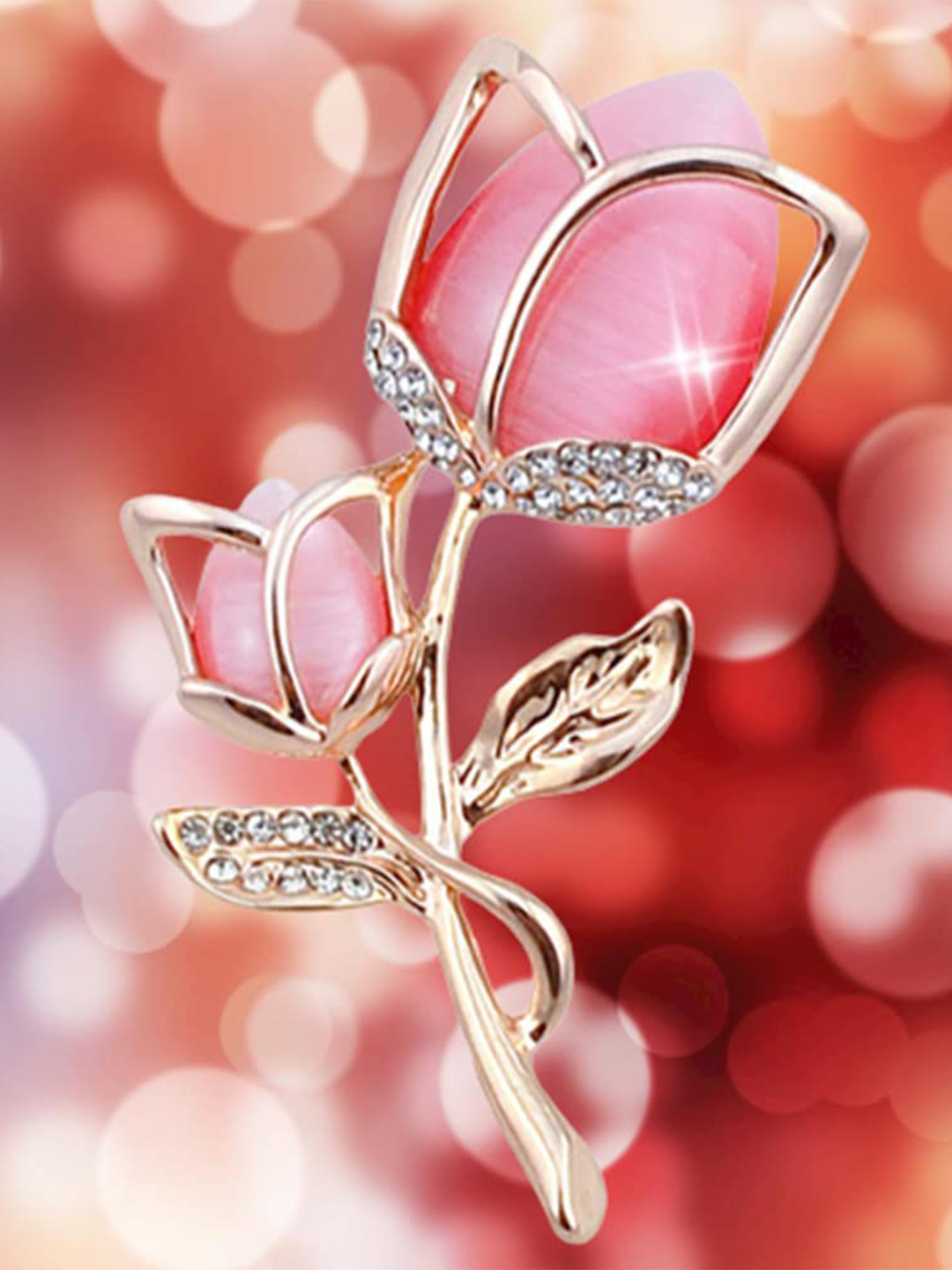 SYGA Crystal Stones Studded Floral Charm Brooch