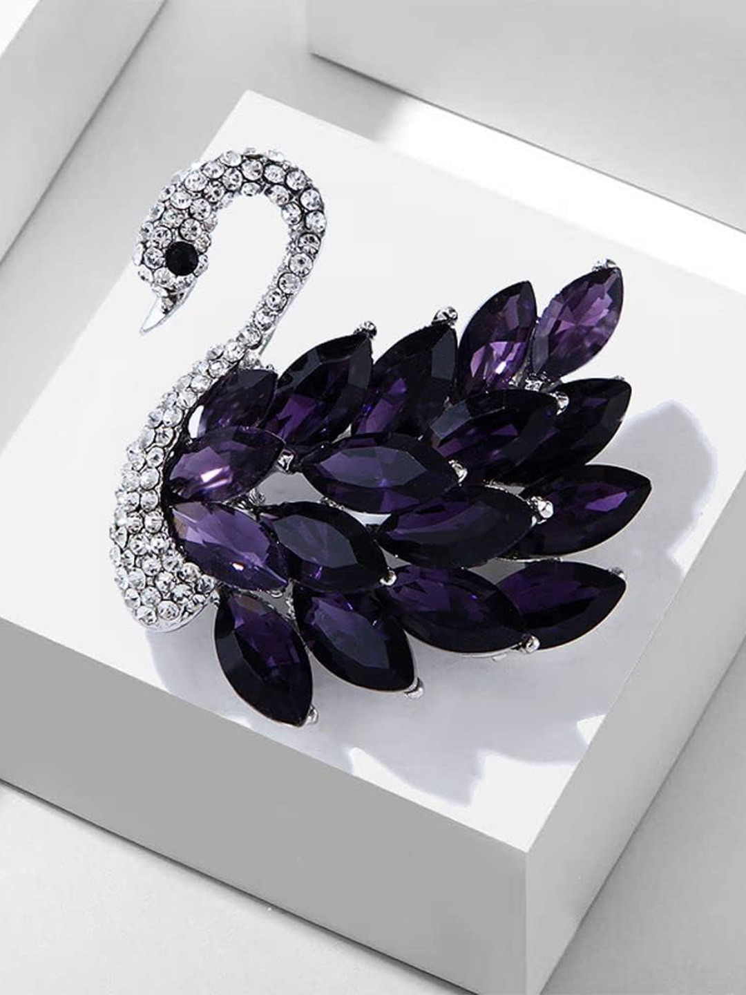 SYGA Artificial Stone Studded Swan Shaped Brooch