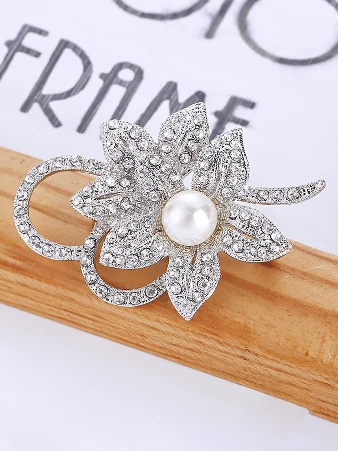 SYGA Stone & Pearl Studded Flower Shape Brooch
