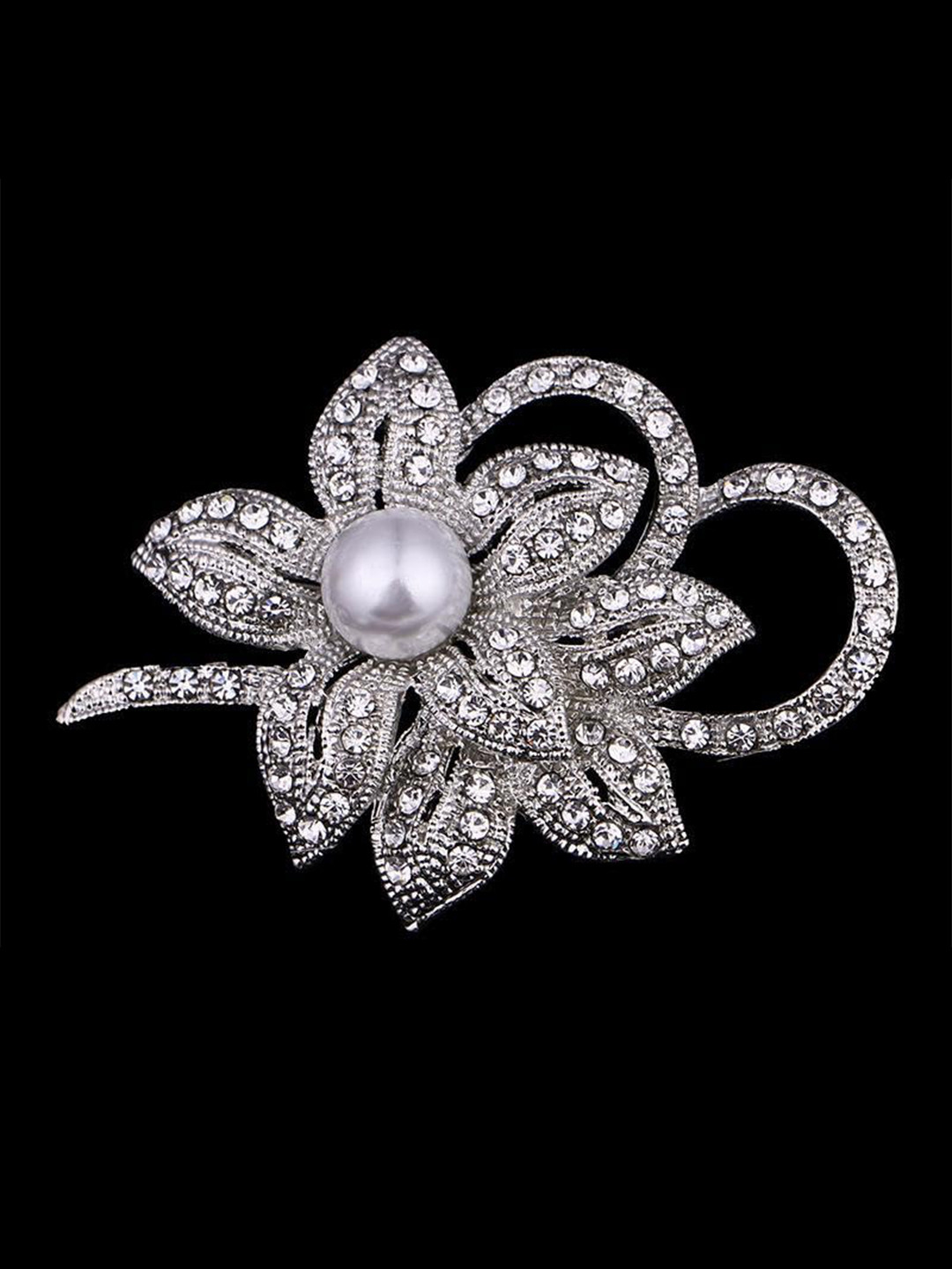 SYGA Stone Studded Flower-shaped Brooch