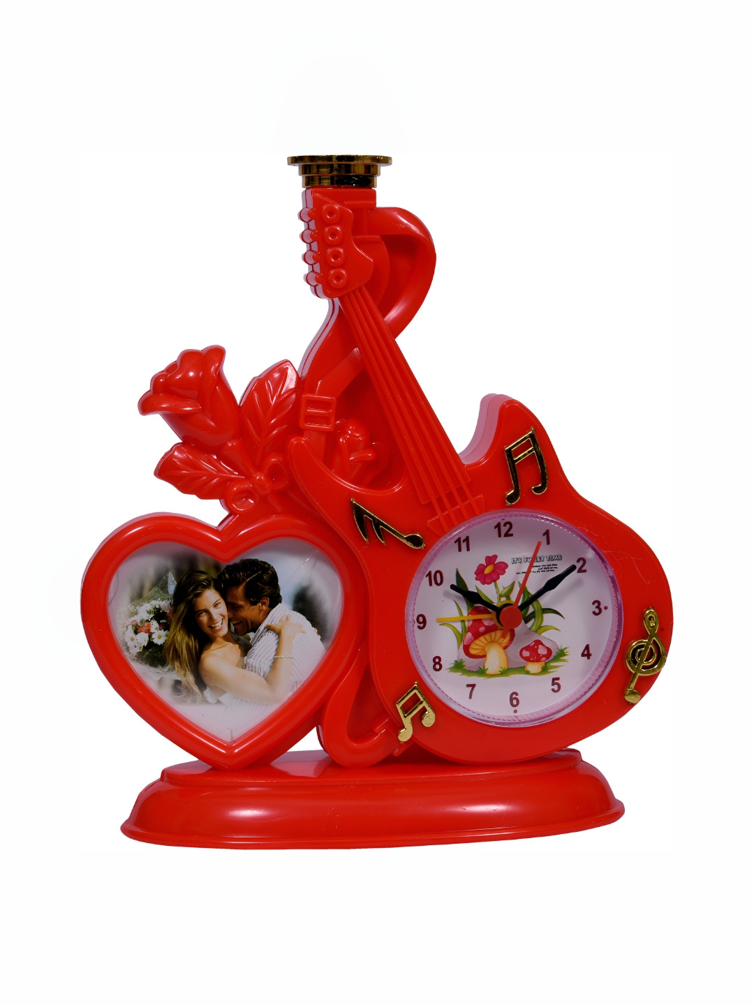 Sigaram Red & White Textured Table Alarm Clock With Photo Frame