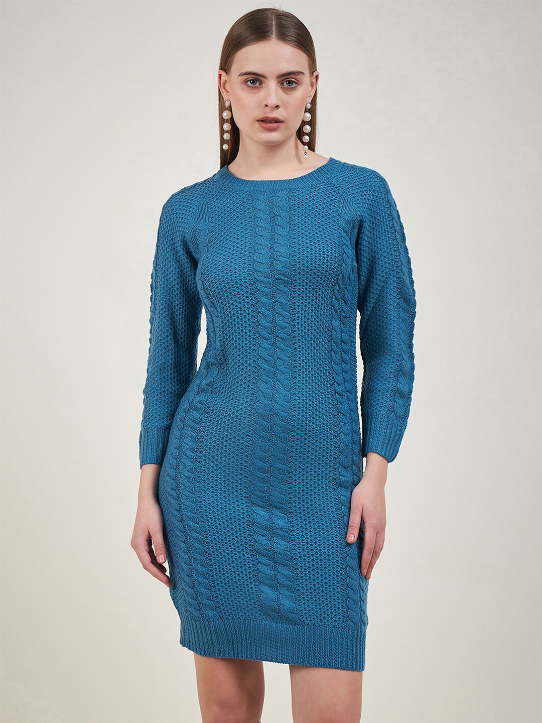 STYLE BLUSH Self Design Long Sleeves Woollen Sweater Dress