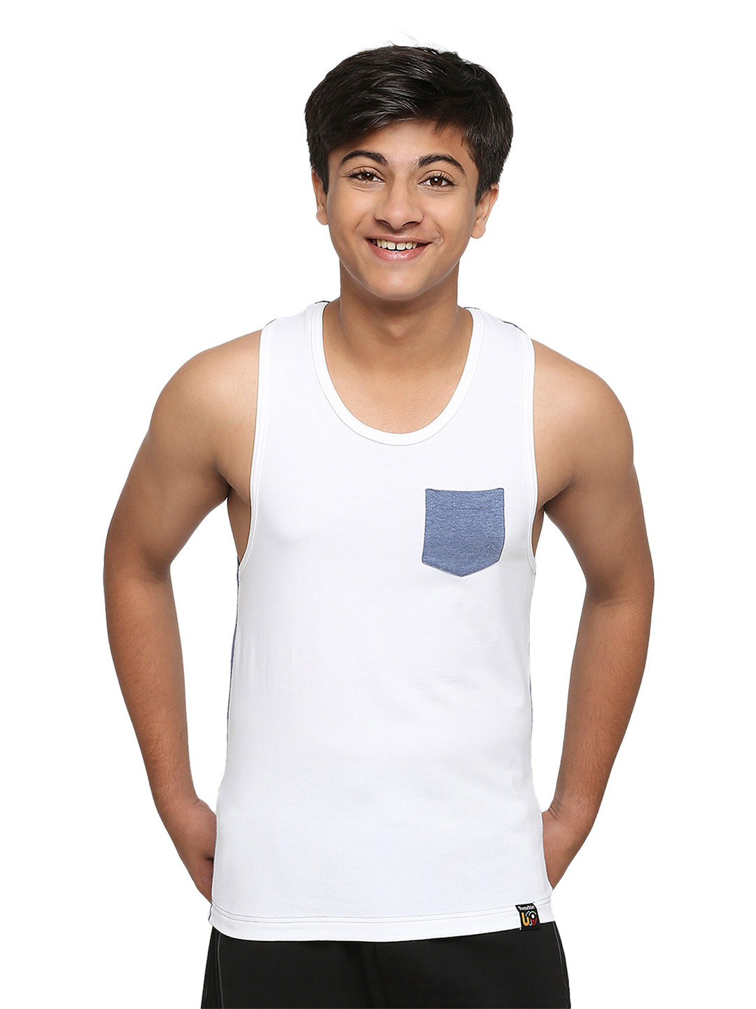 FRENCHIE Boys Colourblocked Cotton Lycra Innerwear Vest FR-BI-VS-U1915-1X5-Blue-XS