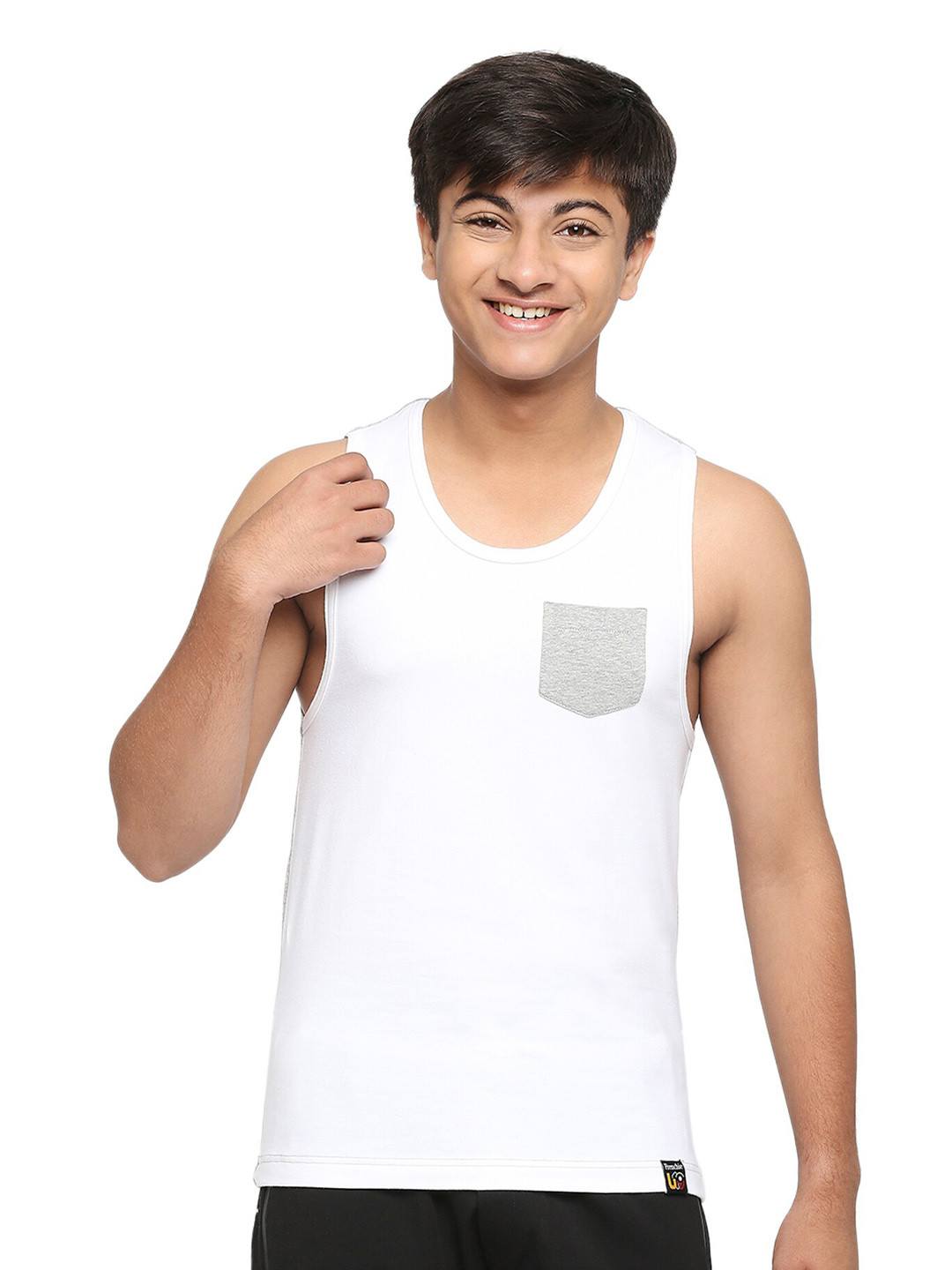 FRENCHIE Boys Colourblocked Cotton Lycra Innerwear Vests FR-BI-VS-U1915-1X5-LGray-XS