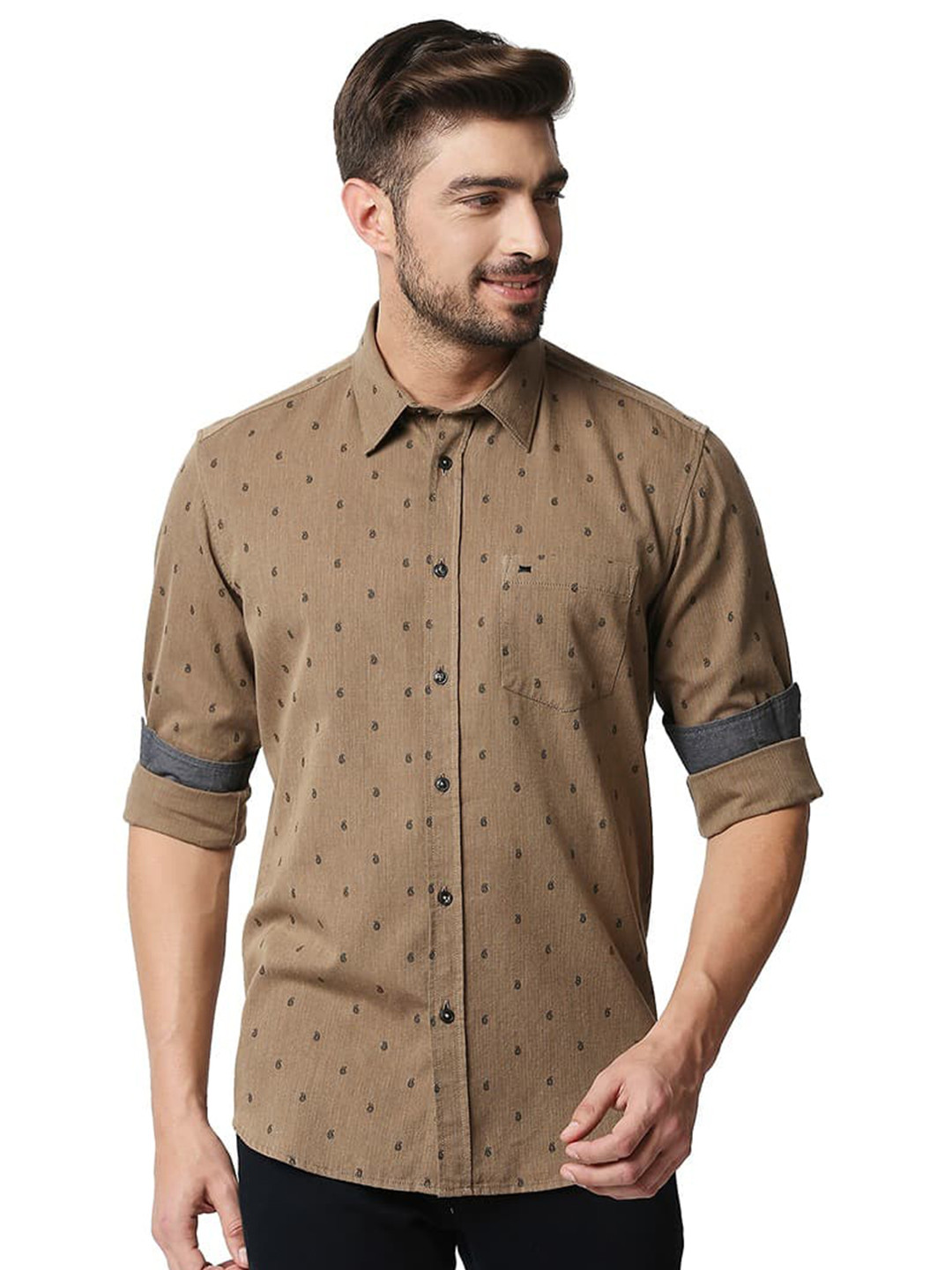 Basics Ethnic Motifs Printed Long Sleeves Cotton Slim Fit Printed Casual Shirt