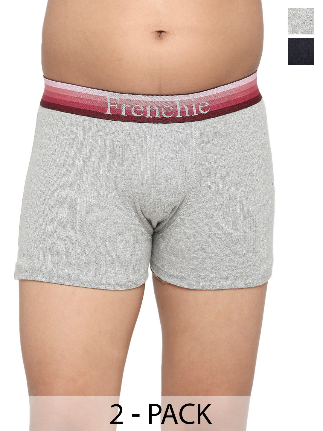 FRENCHIE Boys Pack Of 2 Mid-Rise Cotton Trunks FR-BI-TR-U1902-1X5-Navy-Gray-XS