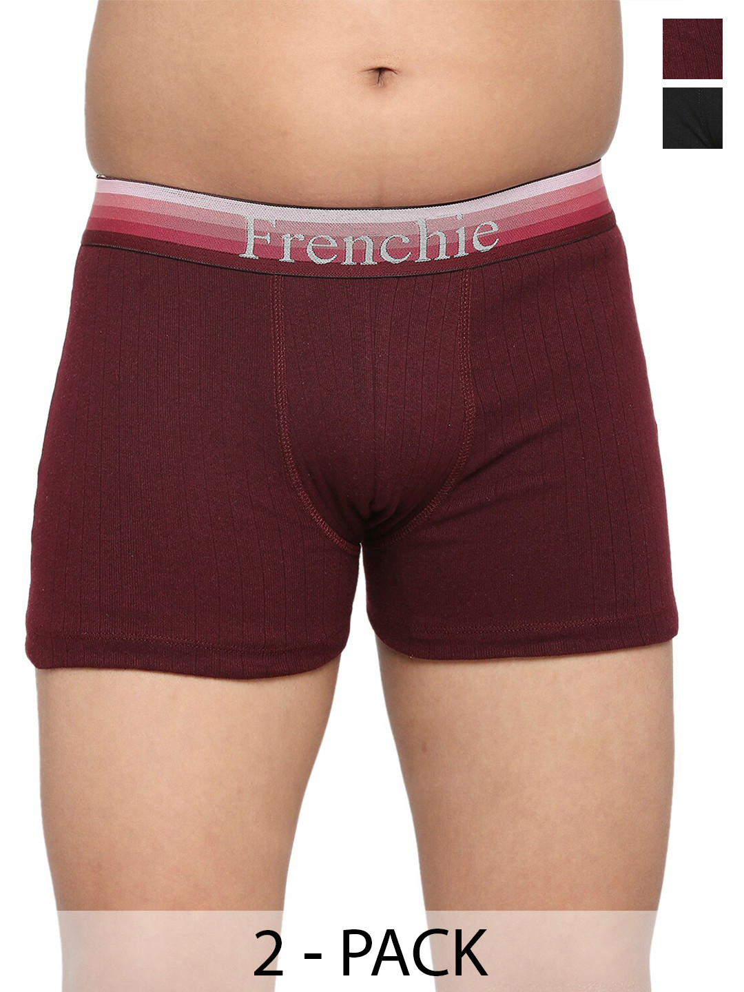 FRENCHIE Boys Pack Of 2 Cotton Trunks FR-BI-TR-U1902-1X5-Black-Wine-XS