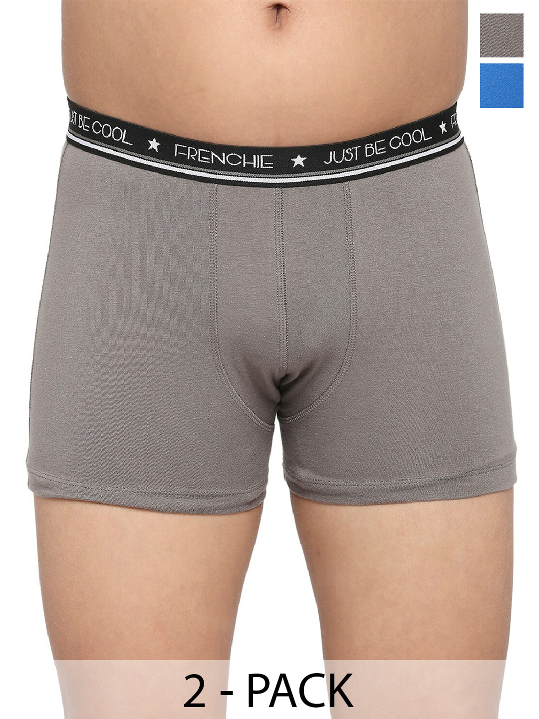 FRENCHIE Boys Pack Of 2 Cotton Trunks FR-BI-TR-U1908-1X5-Gray-Blue-XS