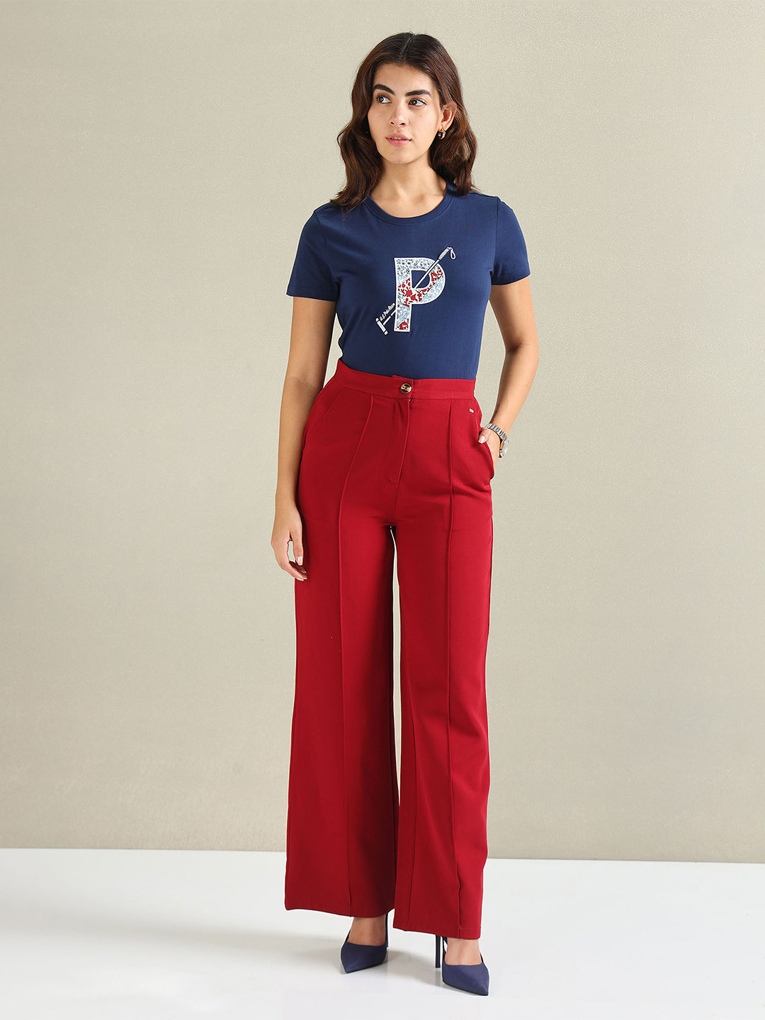 U.S. Polo Assn. Women Floral Printed Round Neck Embroidered Cotton T-shirt