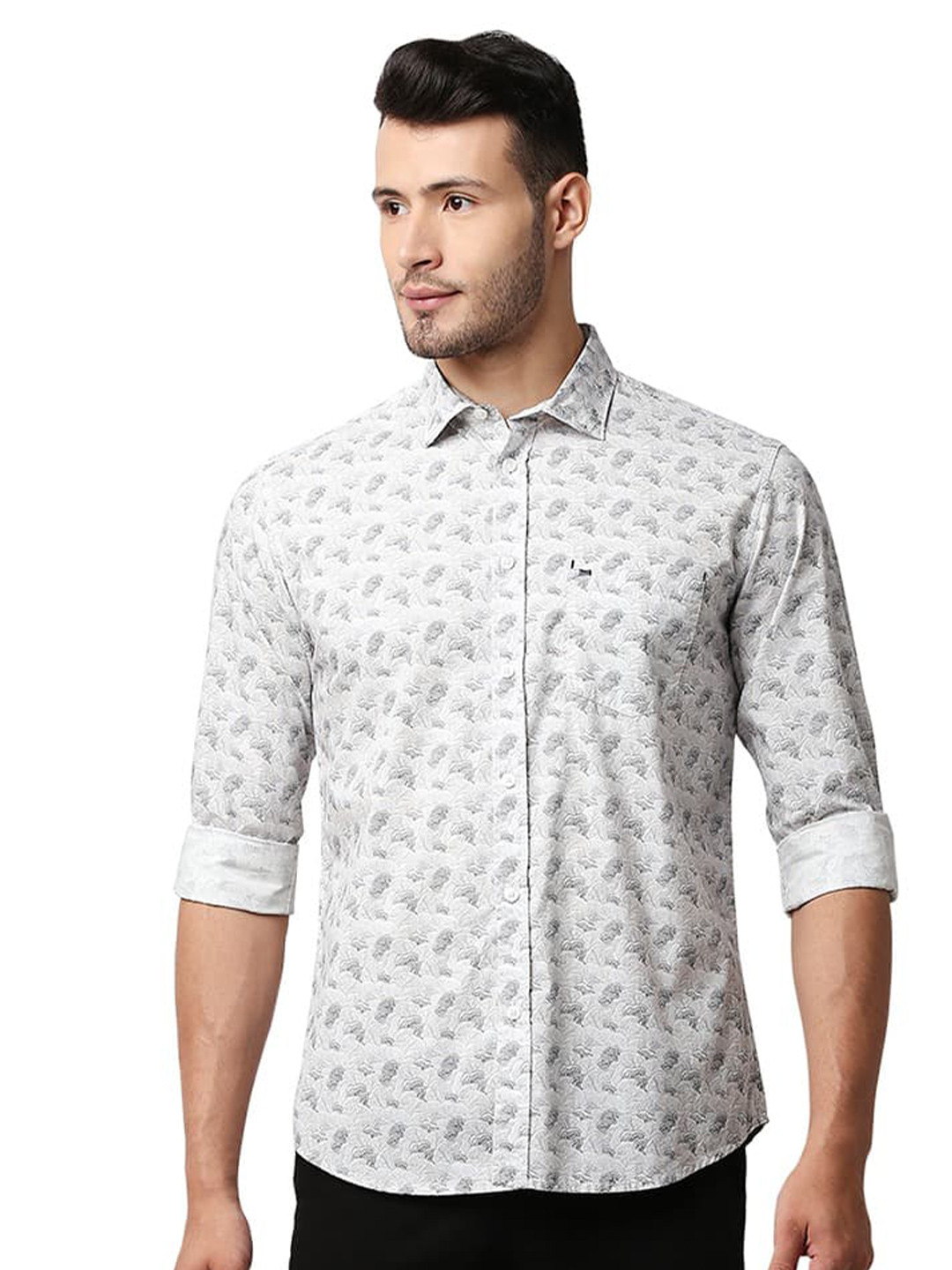 Basics Abstract Printed Spread Collar Long Sleeves Cotton Slim Fit Casual Shirt