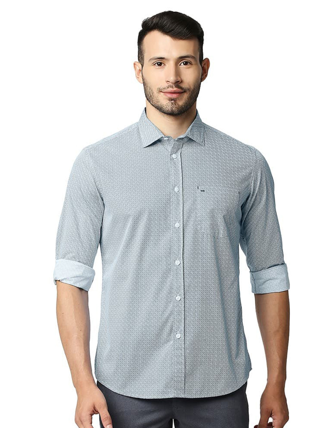 Basics Slim Fit Cotton Poplin Printed Casual Shirt