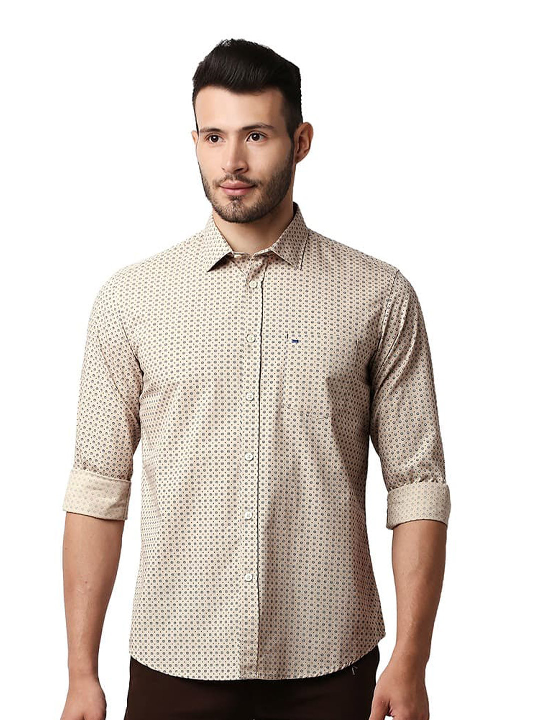 Basics Slim Fit Grid Tattersall Checks Opaque Printed Cotton Casual Shirt