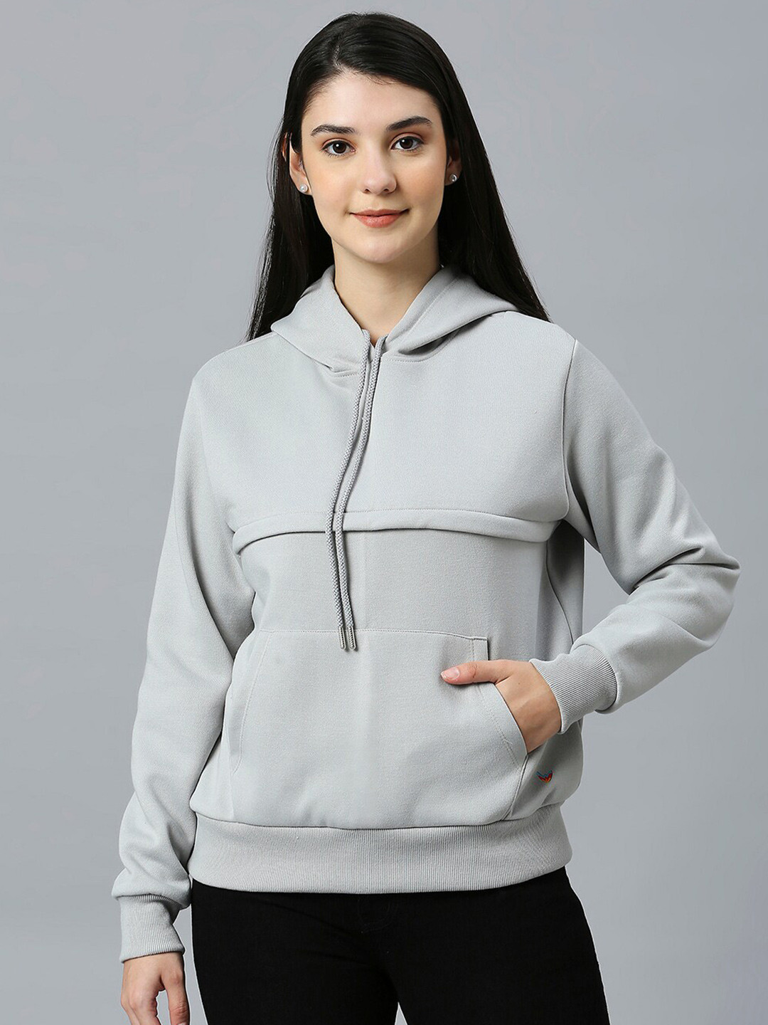 True Shape Round Neck Long Sleeves Maternity Hooded Sweatshirt