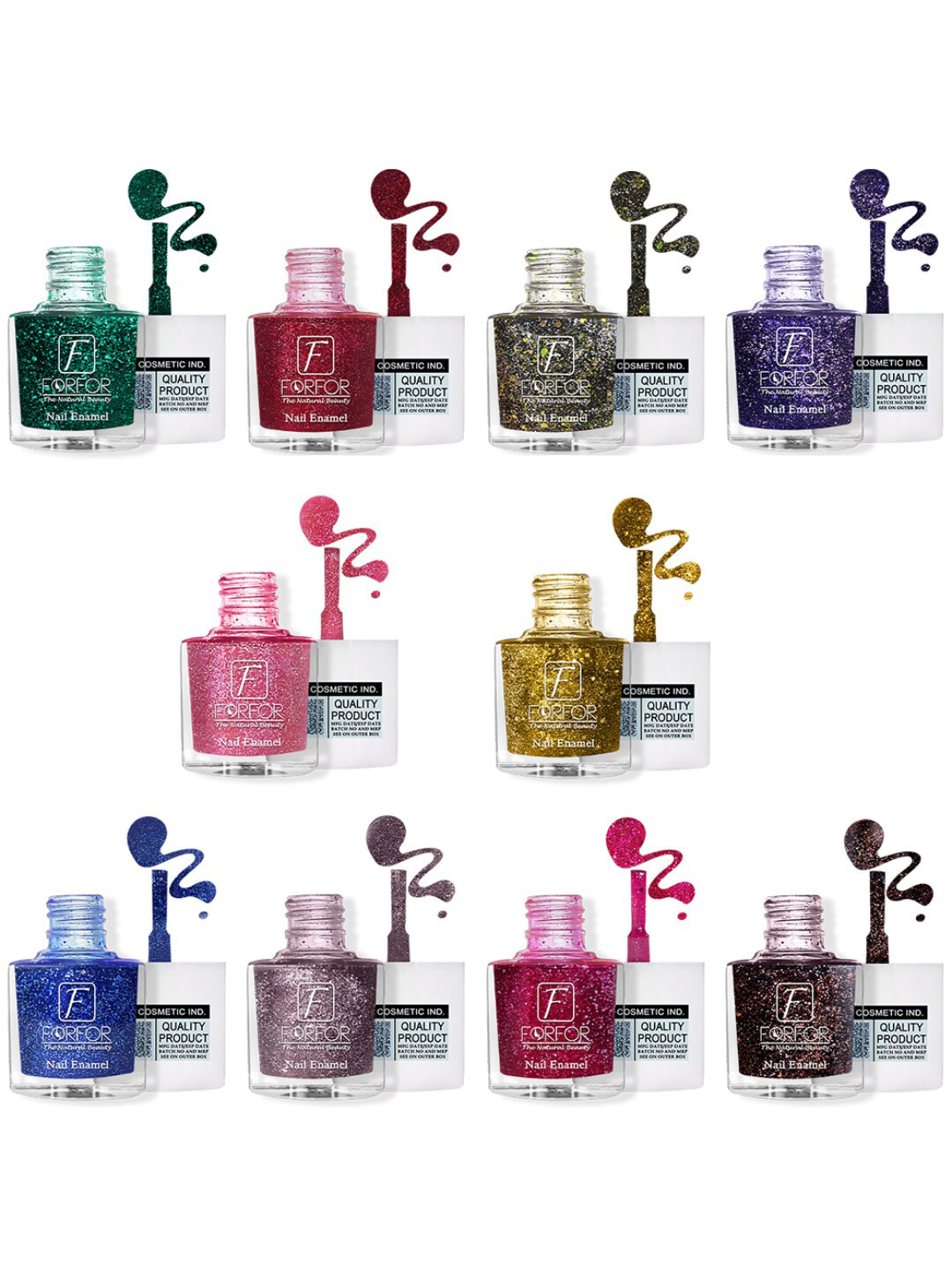 FORFOR High Shine Set Of 10 Nail Polish-5ml Each-90-91-92-93-94-95-96-97-99-100