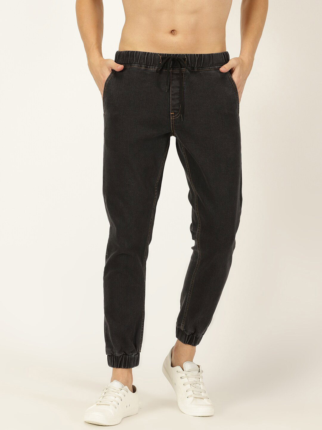 HERE&NOW Men Smart Mid-Rise Dark Shade Clean Look Stretchable Joggers