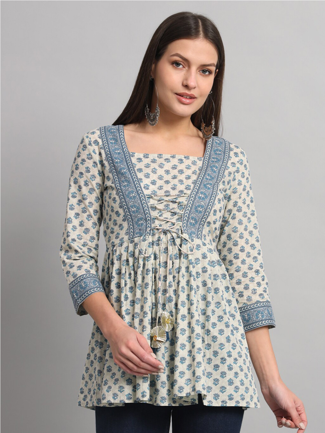 KBZ Floral Printed Cotton Empire Longline Top