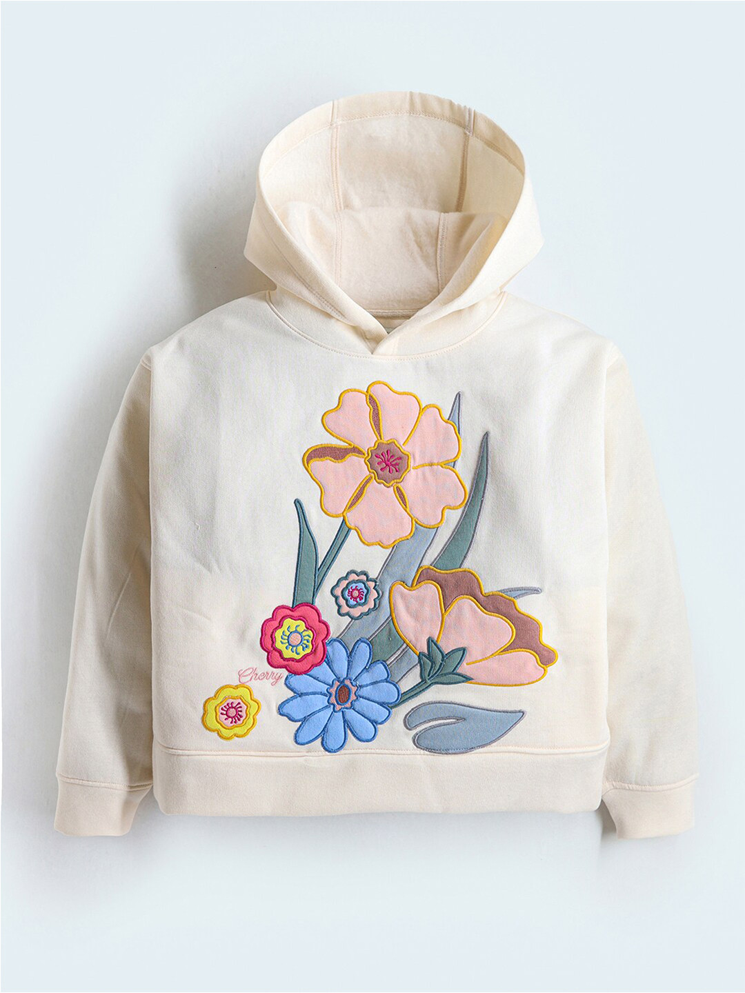 Cherry Crumble Girls Cream Coloured Printed Hoodie Sweatshirt