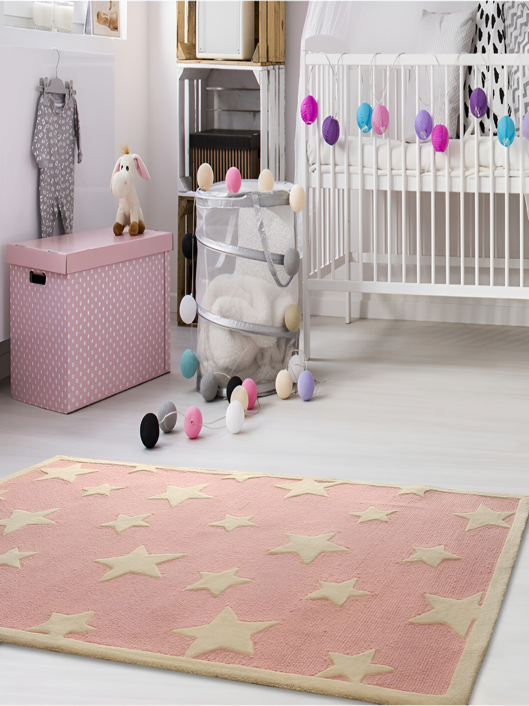 LITTLELOOMS Pink & Beige Twinkling Star Hand-Tufted Woollen Carpet