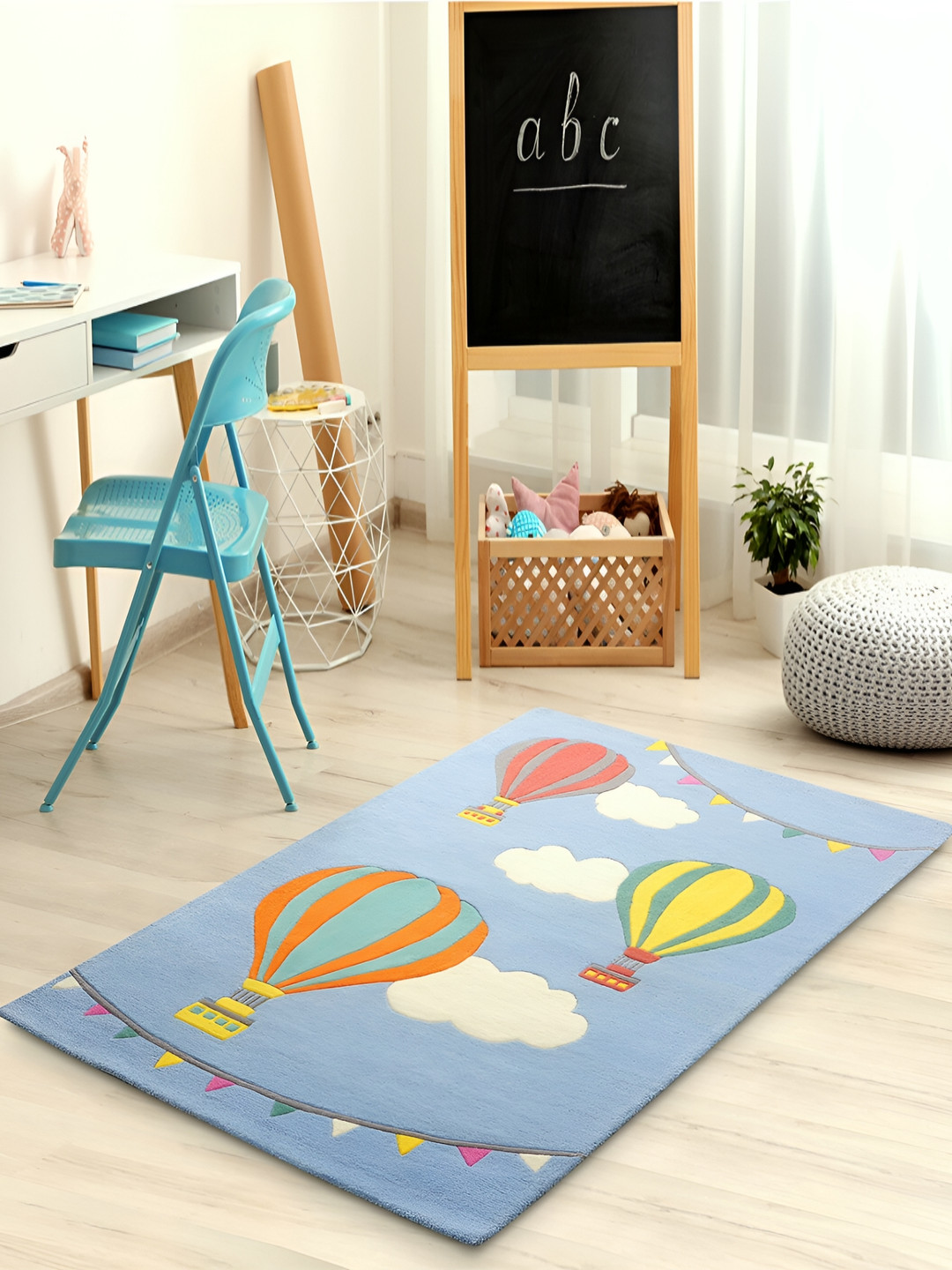 LITTLELOOMS Blue & Yellow Hot Air Balloon Hand-Tufted Rectangular Woollen Carpet