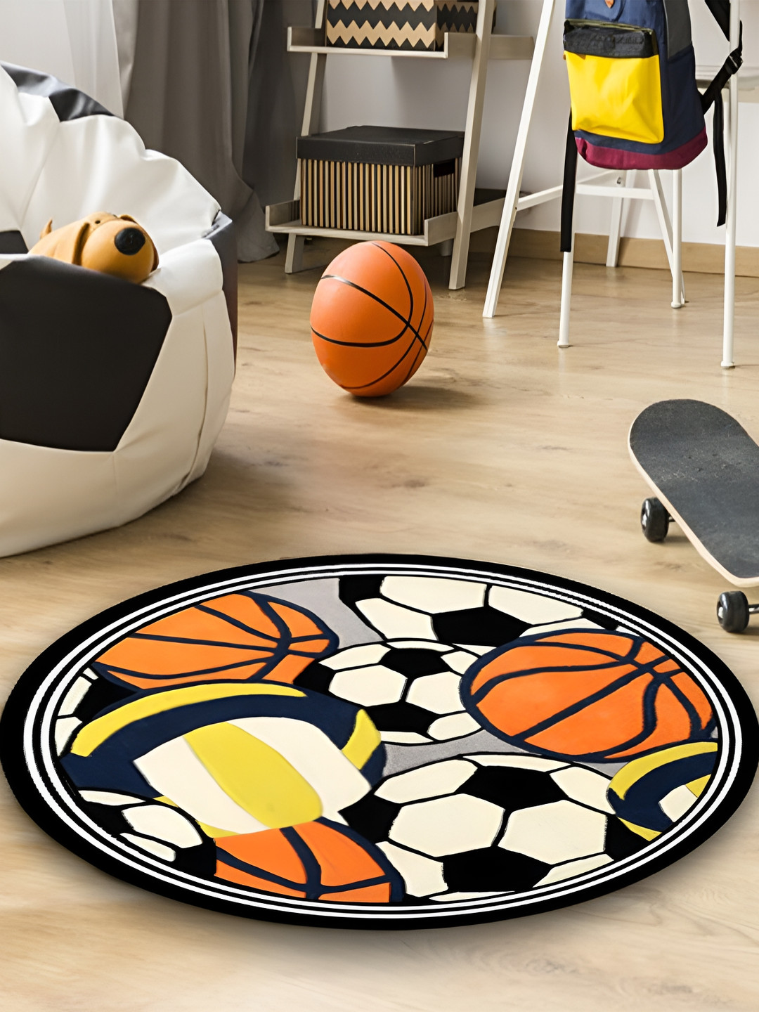 LITTLELOOMS Black & Orange Hand Tufted Woollen Carpet