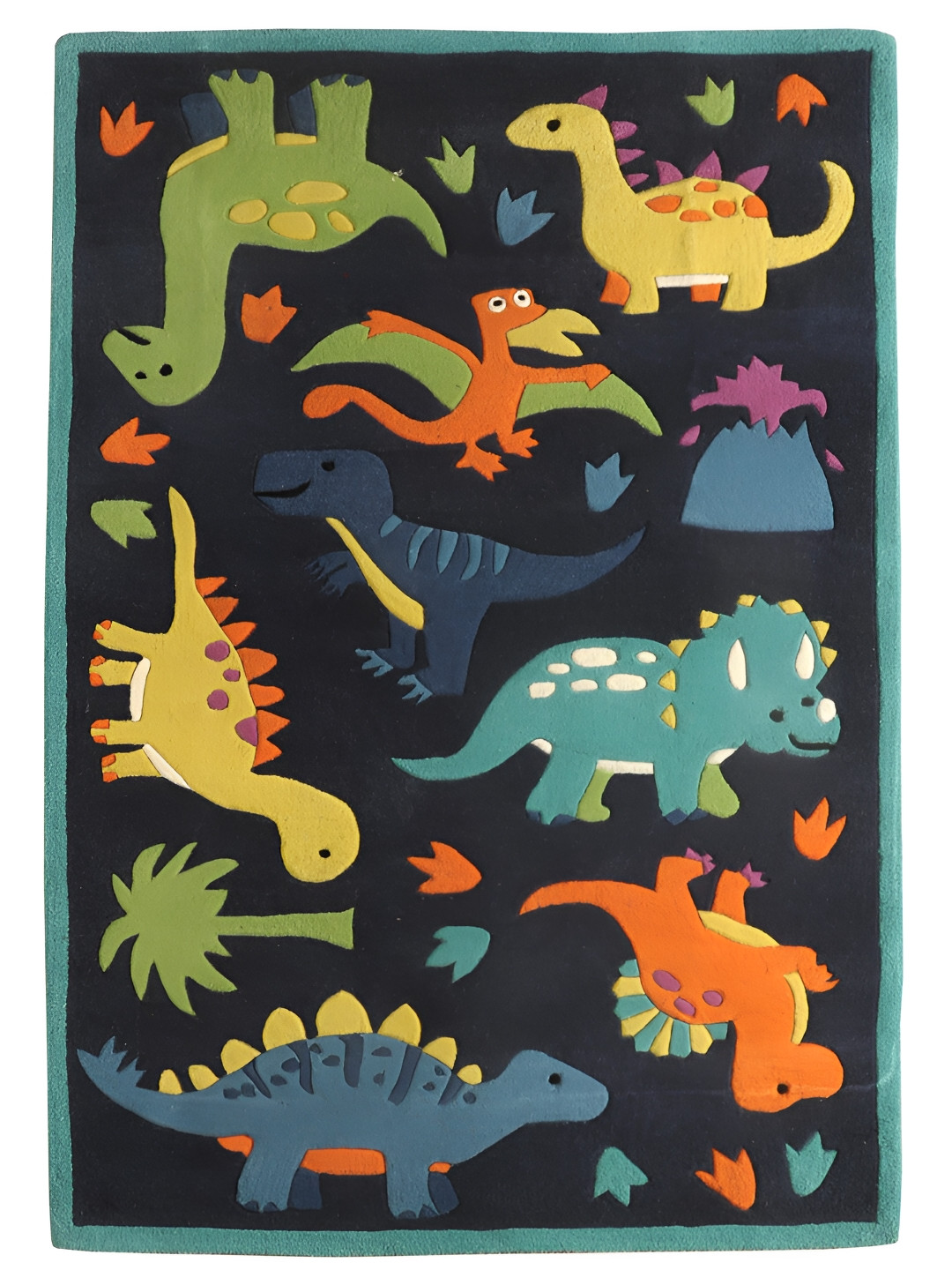 LITTLELOOMS Black & Yellow Dino Mania Hand-Tufted Rectangular Woollen Carpet