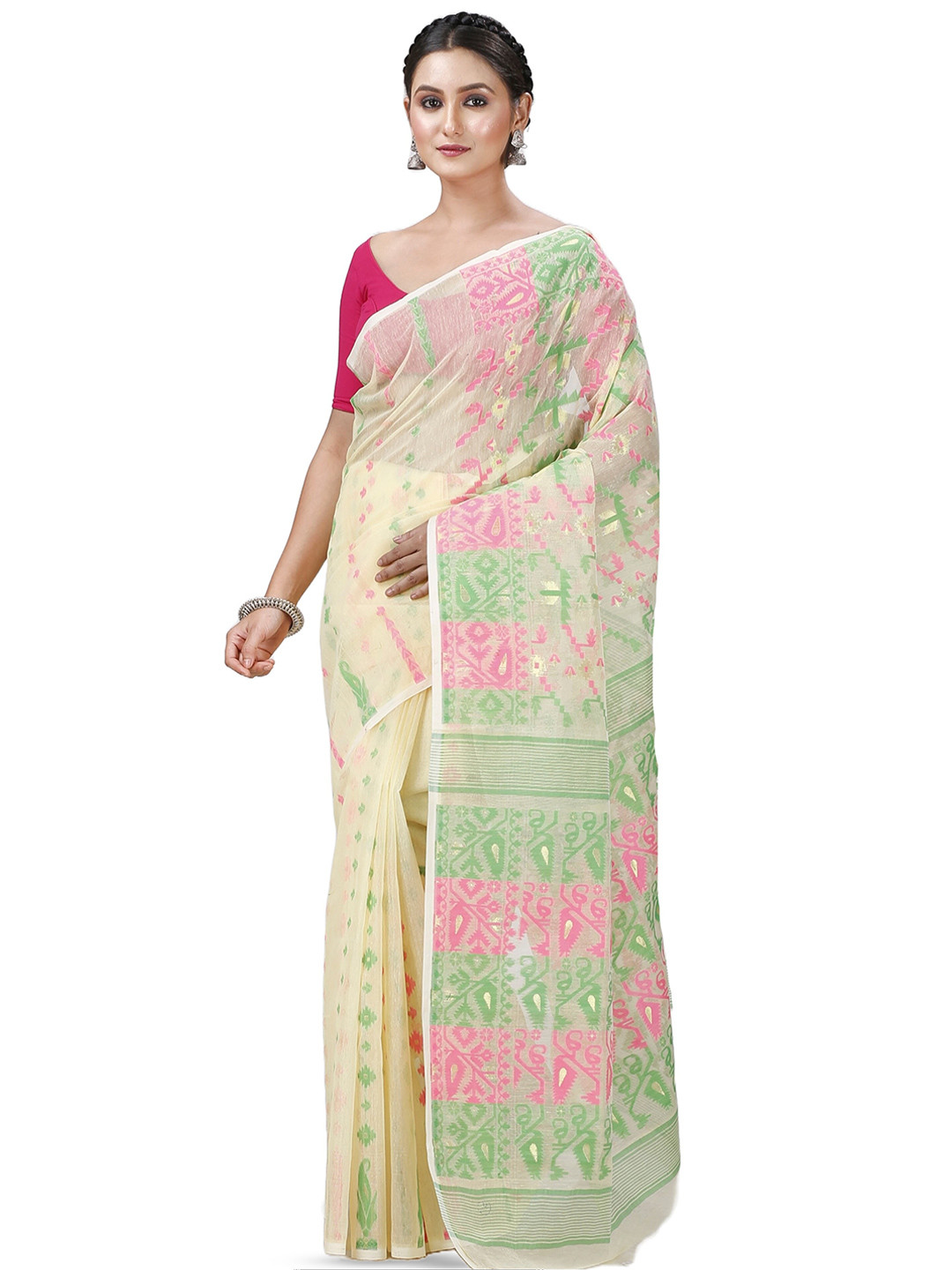 PuJoy Ethnic Motifs Woven Design Zari Jamdani Saree