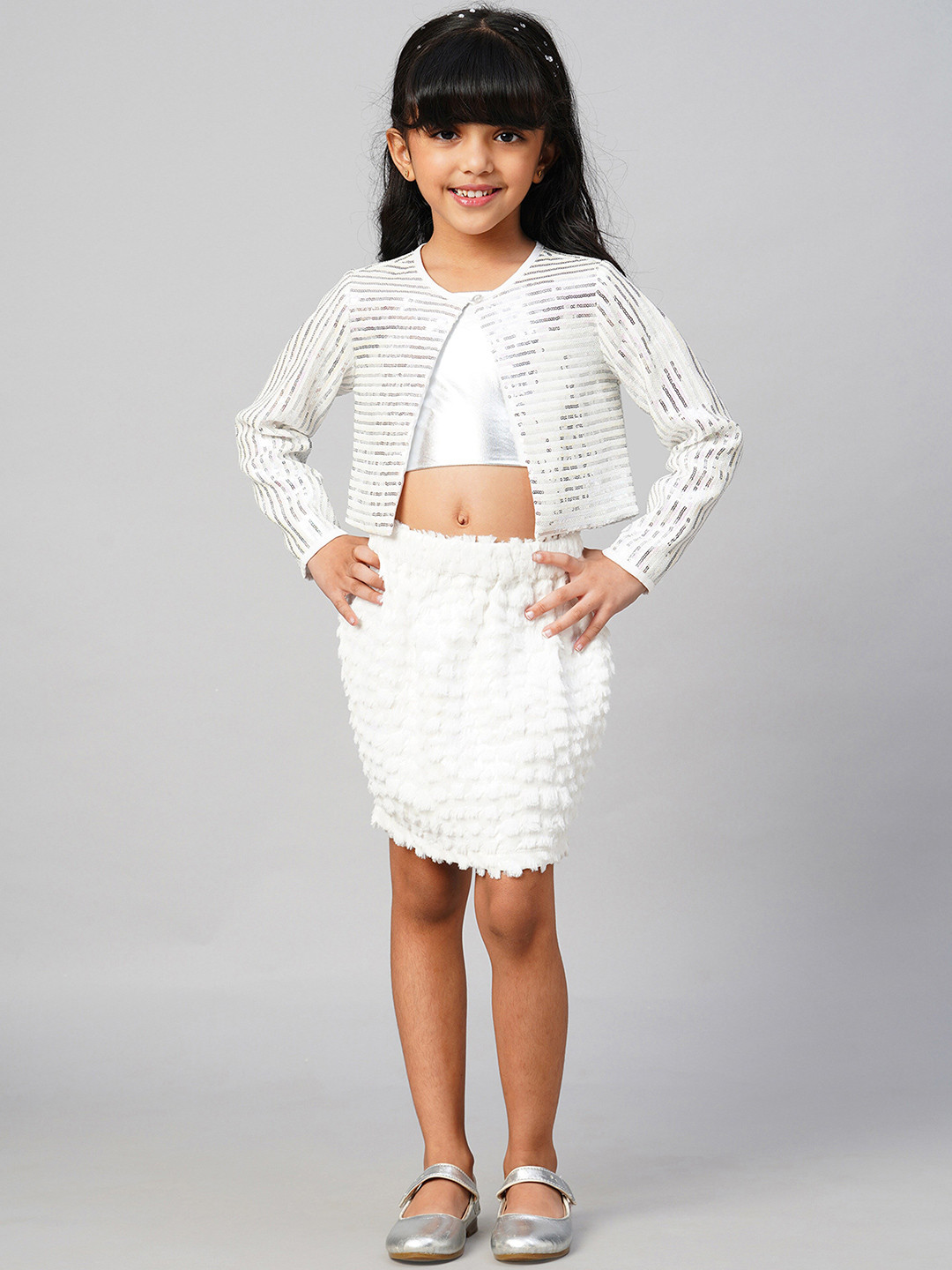 LIL DRAMA Kids Lightweight Collarless Sequinned Open Front Jacket