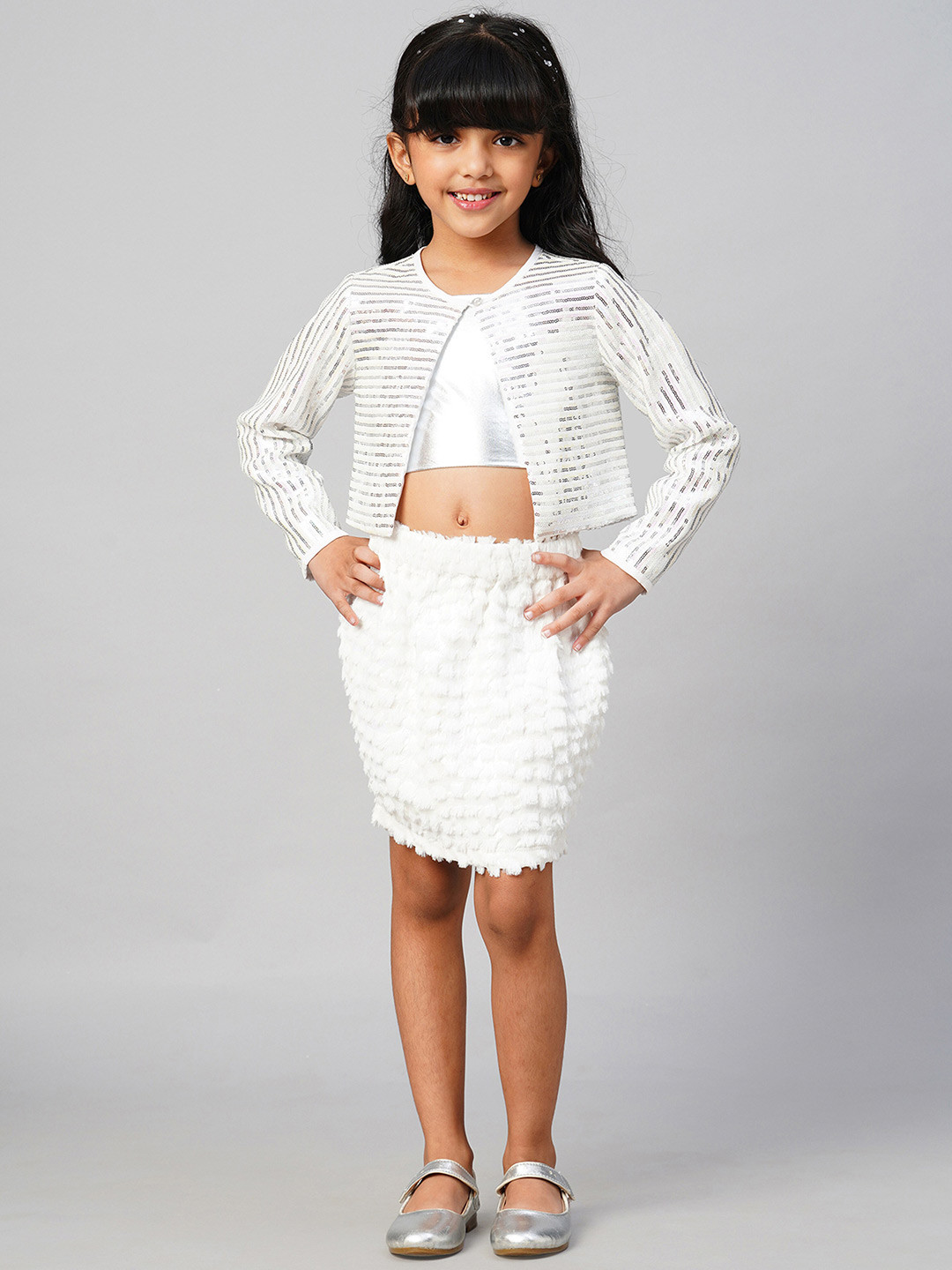 LIL DRAMA Girls Sequinned Embellished Lightweight Tailored Jacket