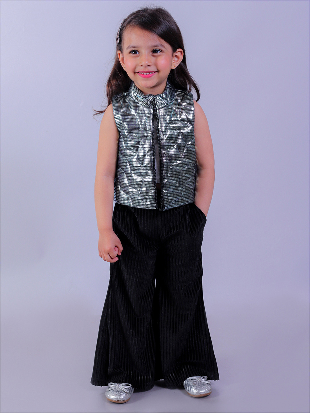 LIL DRAMA Kids Lightweight Mock Collar Sleeveless Open Front Jacket