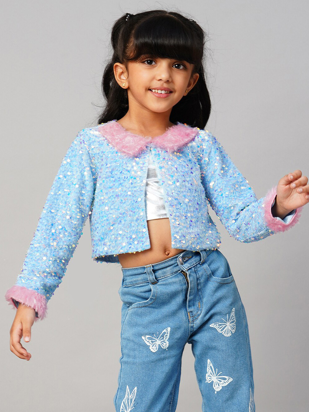 LIL DRAMA Girls Sequinned Embellished Tailored Jacket