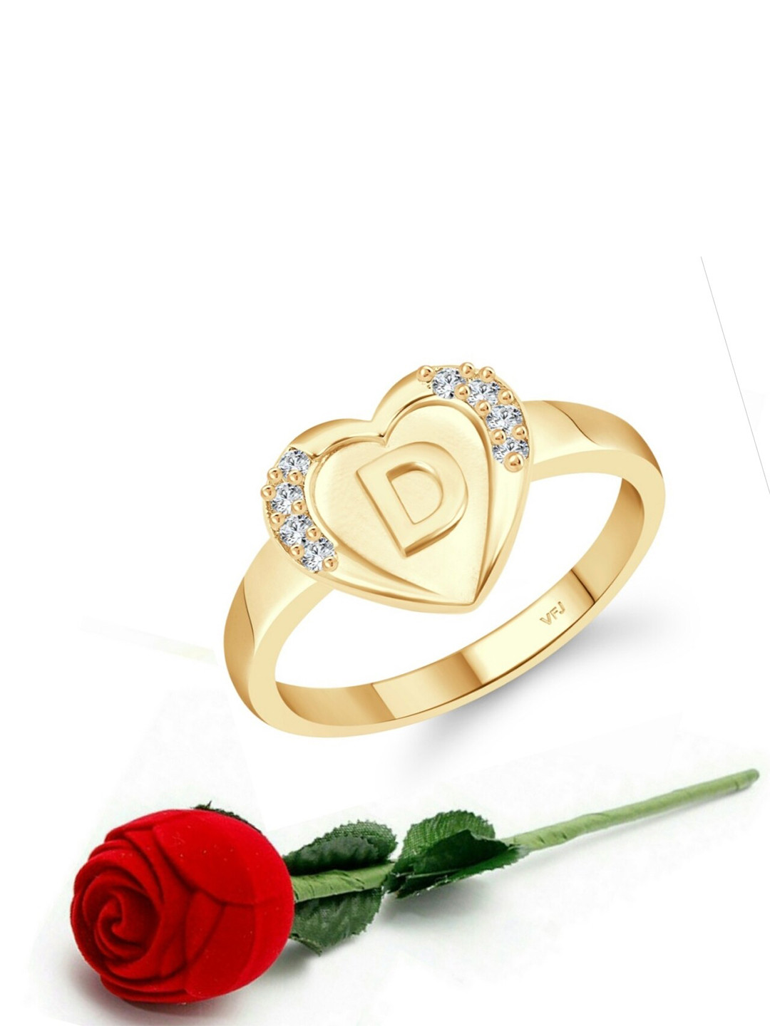 Vighnaharta Gold-Plated Cubic Zirconia Studded Adjustable Finger Ring With Rose Box